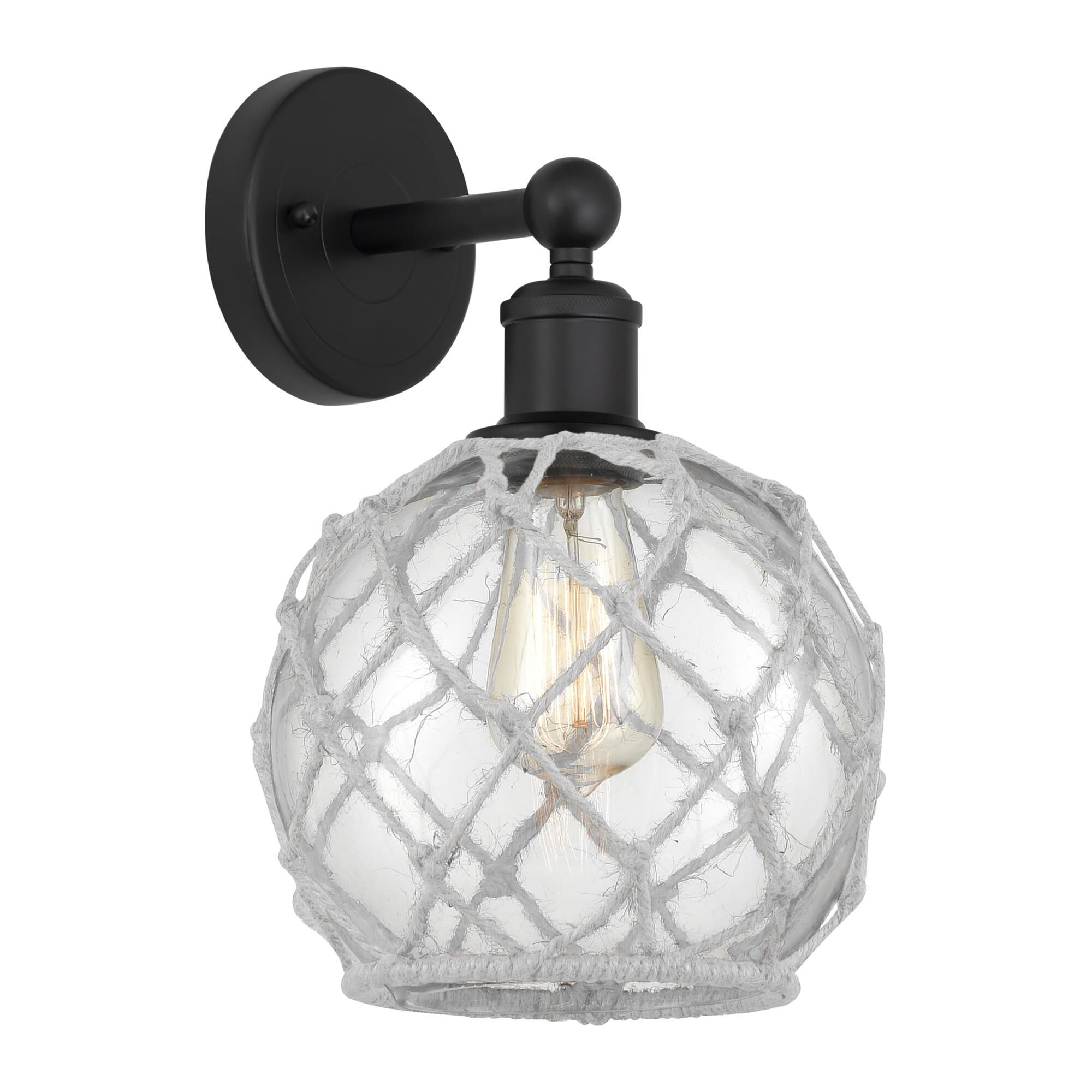 Shown in Matte Black finish and Clear with White Rope glass