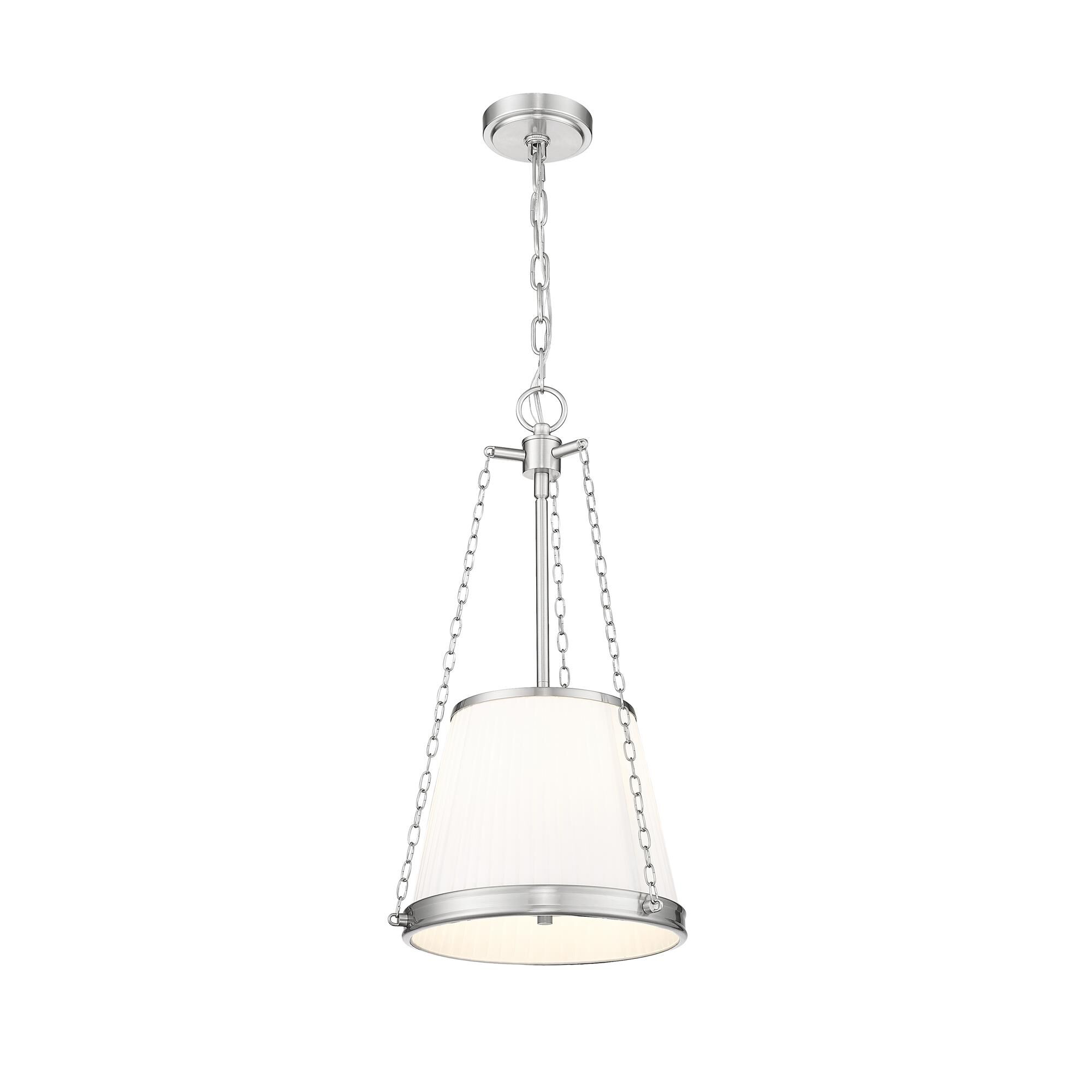 Shown in Brushed Nickel finish and White glass and White shade