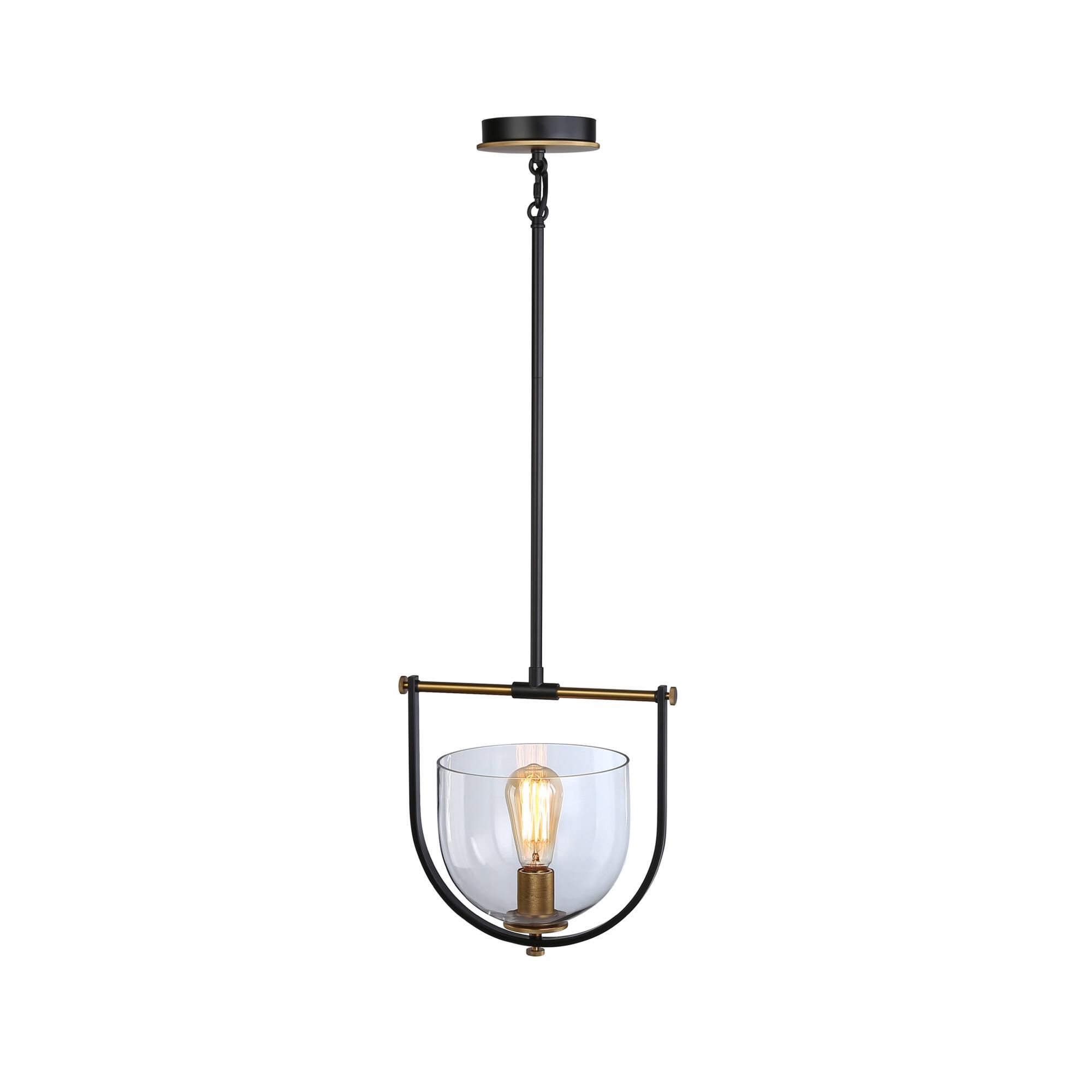 Shown in Black & Brass finish and Glass shade