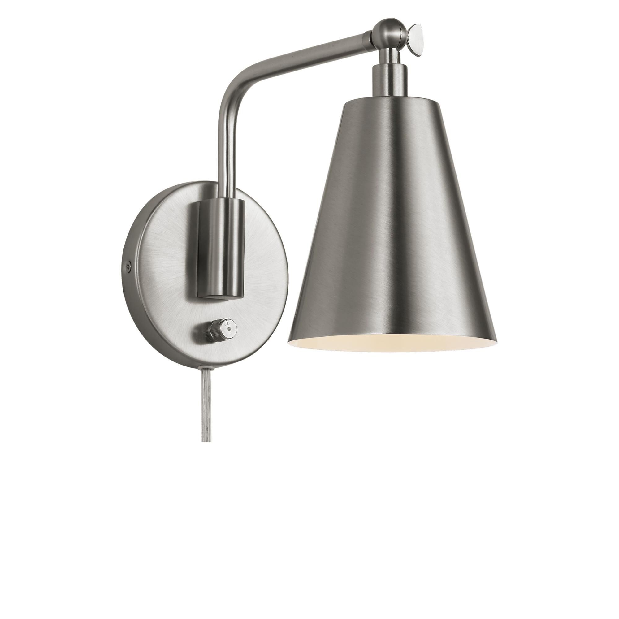 Shown in Burnished Brass finish and Steel shade
