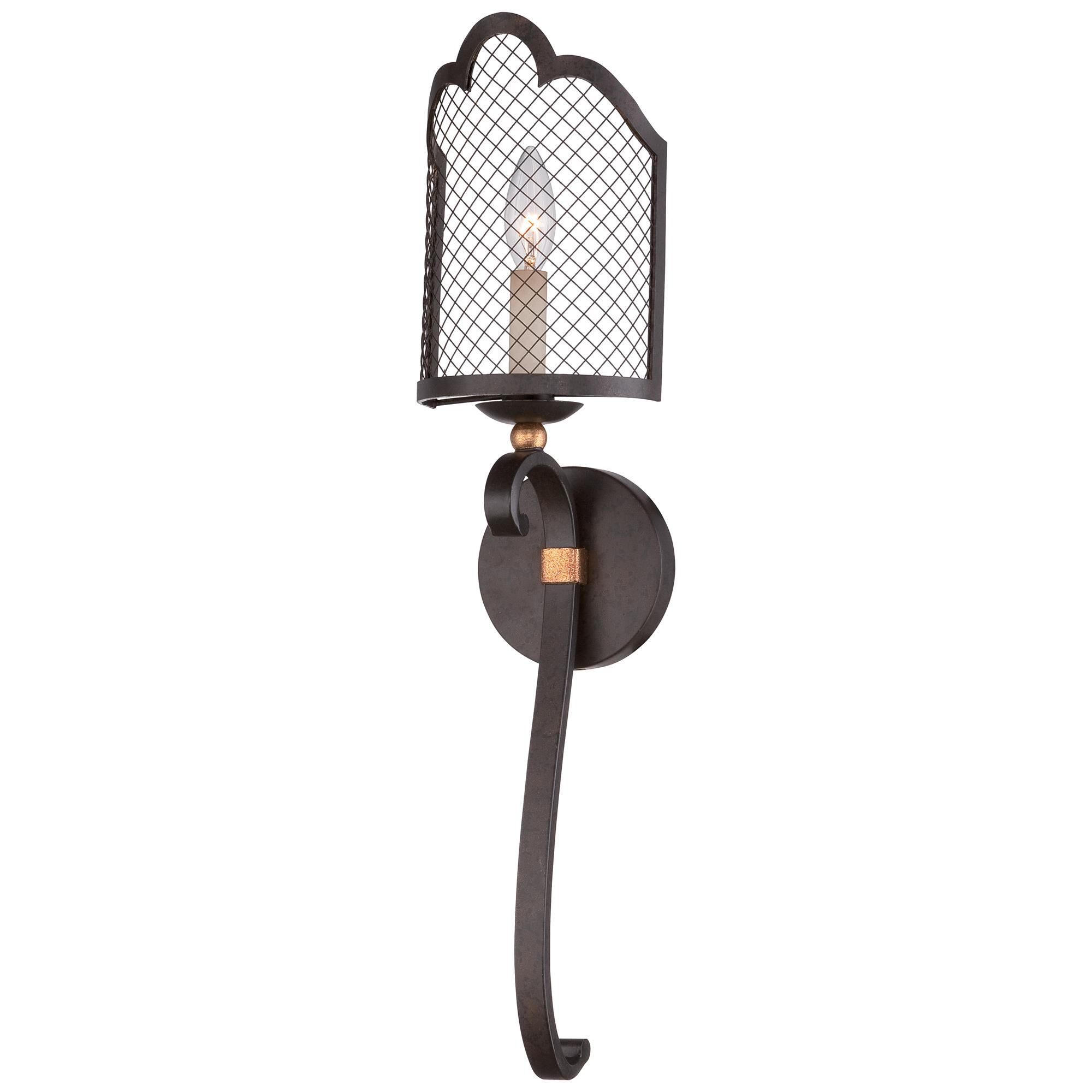Shown in French Bronze With Gold Highlights finish and French Bronze With Gold Highligh glass and Steel shade and Gold accent