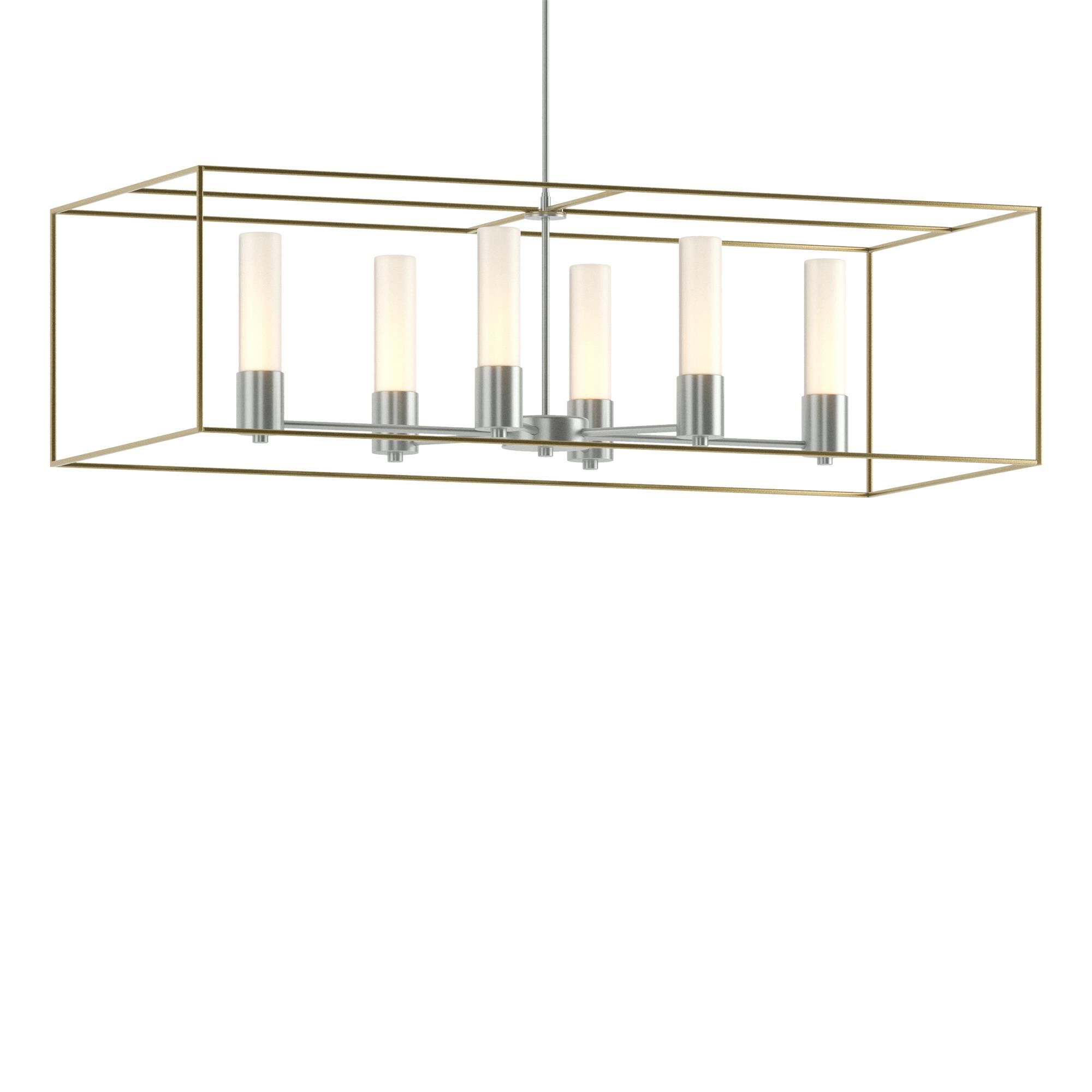 Shown in Vintage Platinum finish and Opal glass and Modern Brass accent