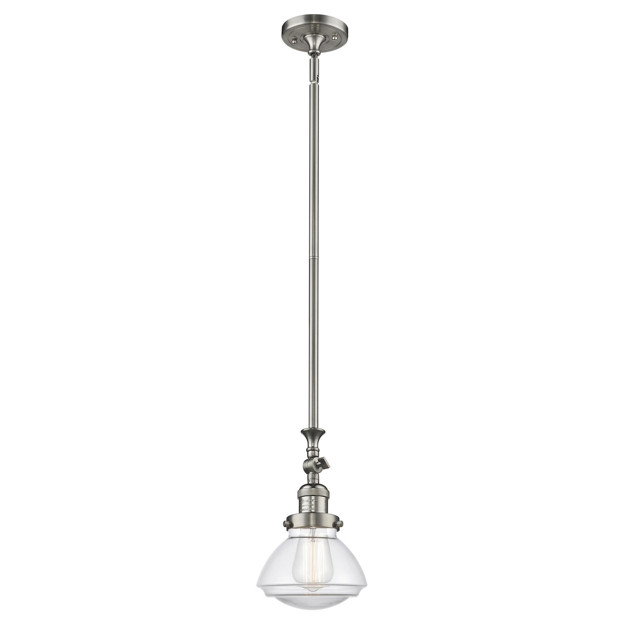 Shown in Brushed Satin Nickel finish and Bell glass and Glass shade