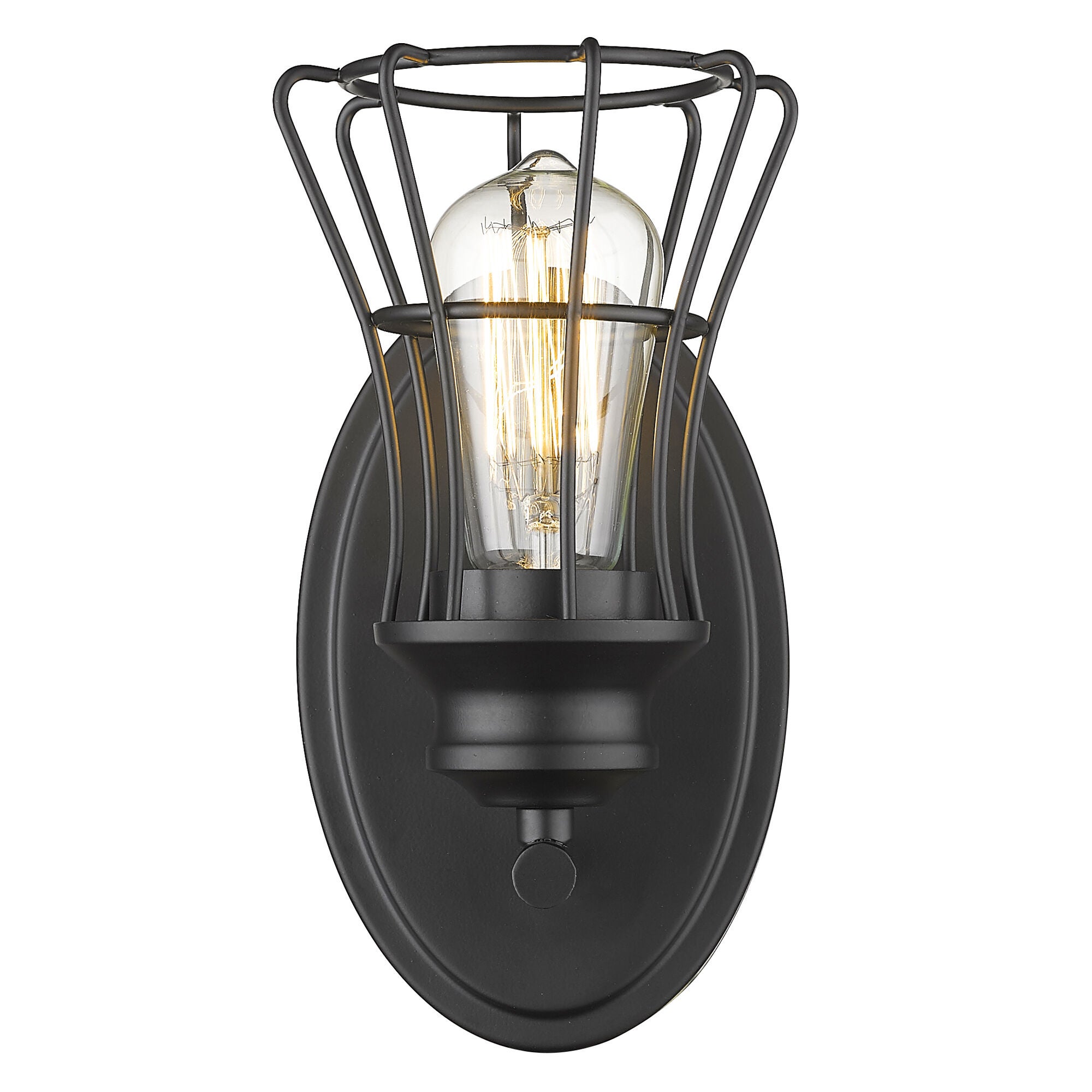 Shown in Matte Black finish and Matte Black glass and Matte Black, Geometric Metal Cage shade