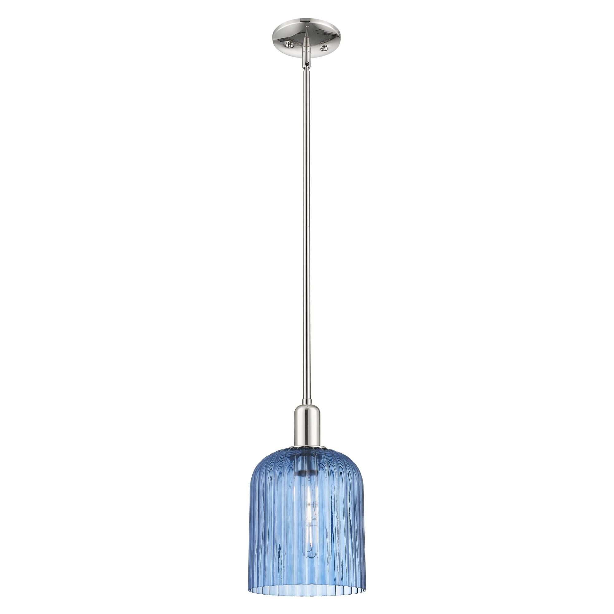 Shown in Polished Nickel finish and Blue glass