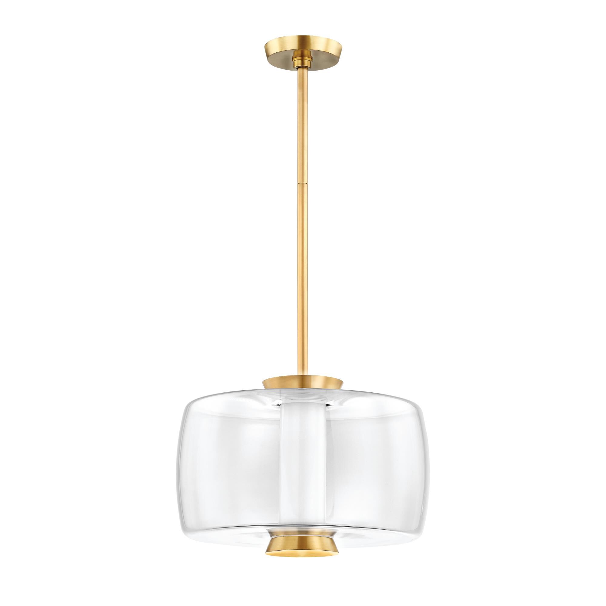 Shown in Aged Brass finish and Clear glass