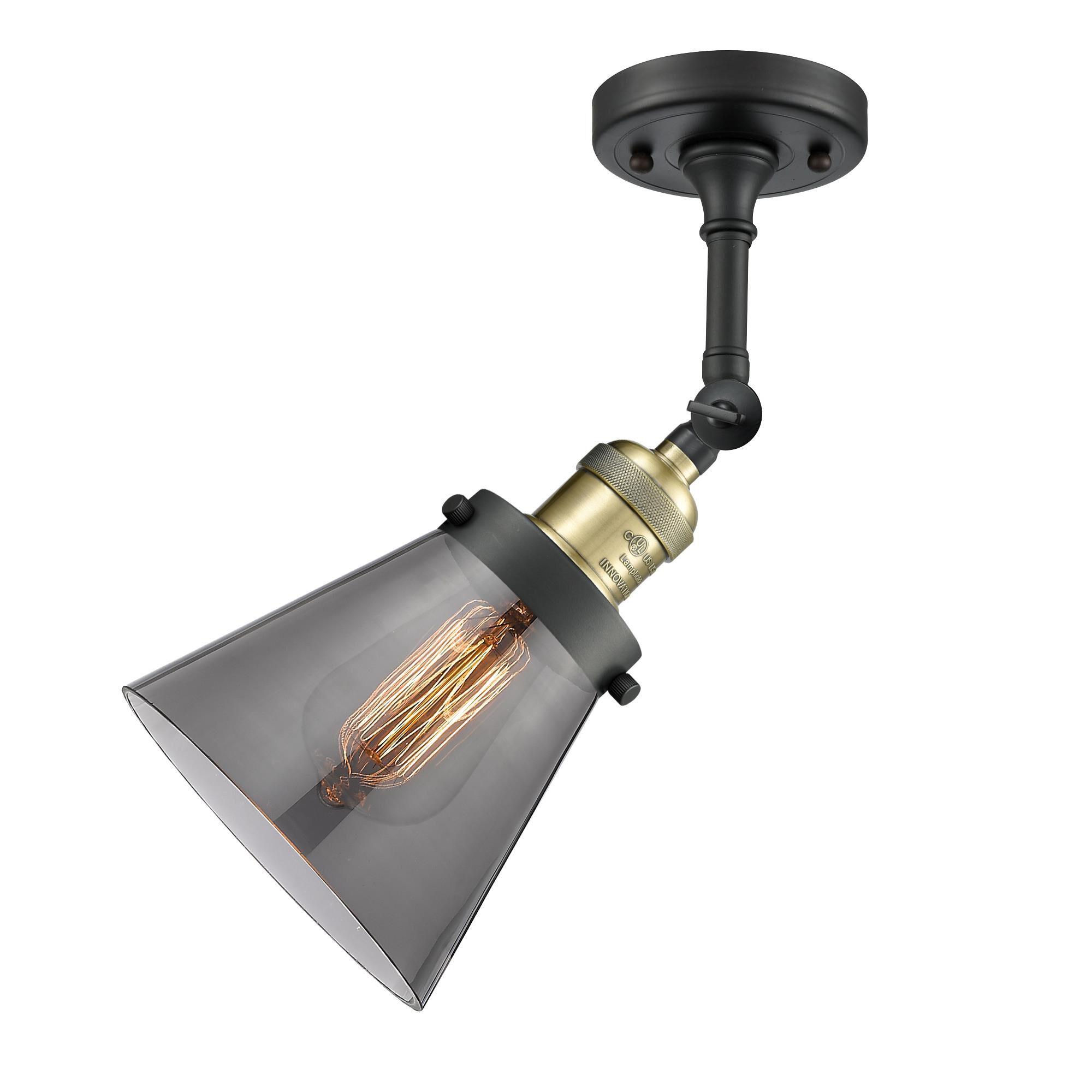 Shown in Black Antique Brass finish and Smoked glass and None accent