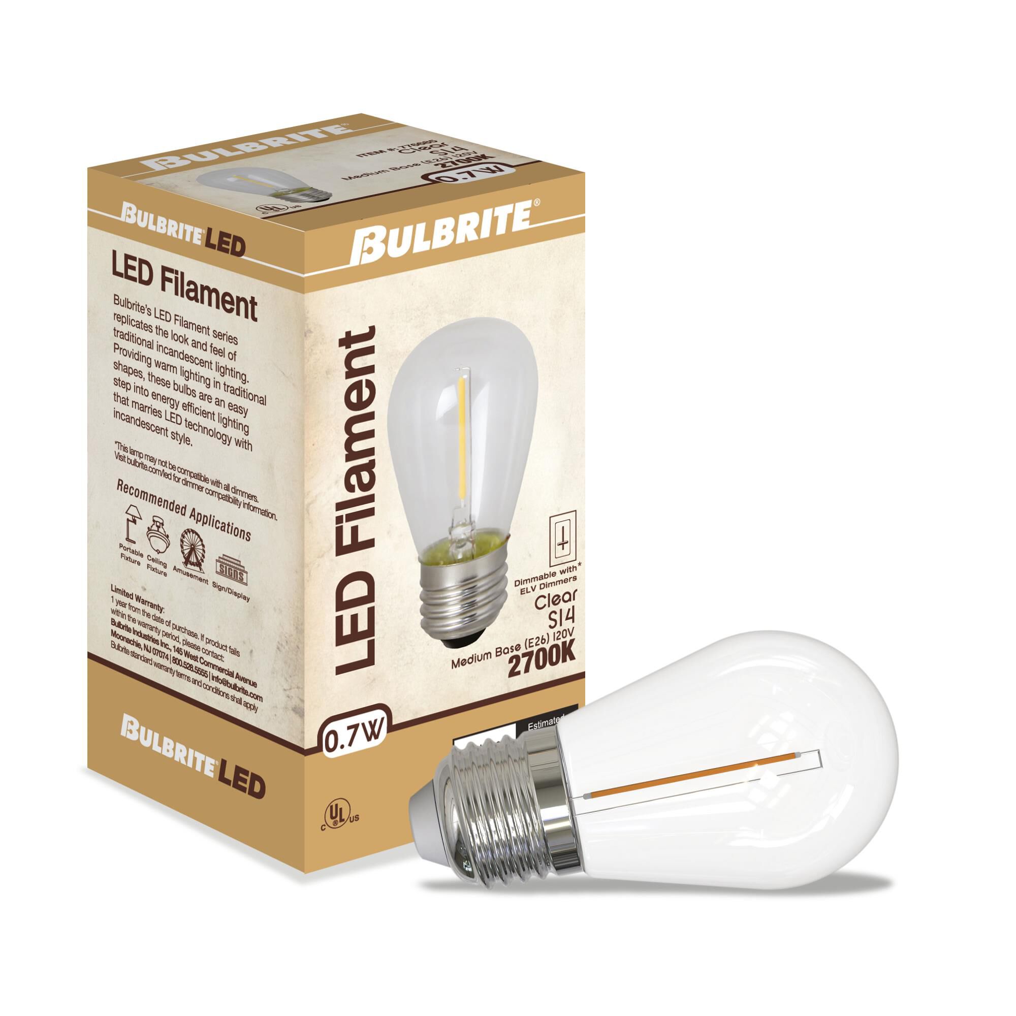 1 Watt 2700K S14 LED Light Bulb,