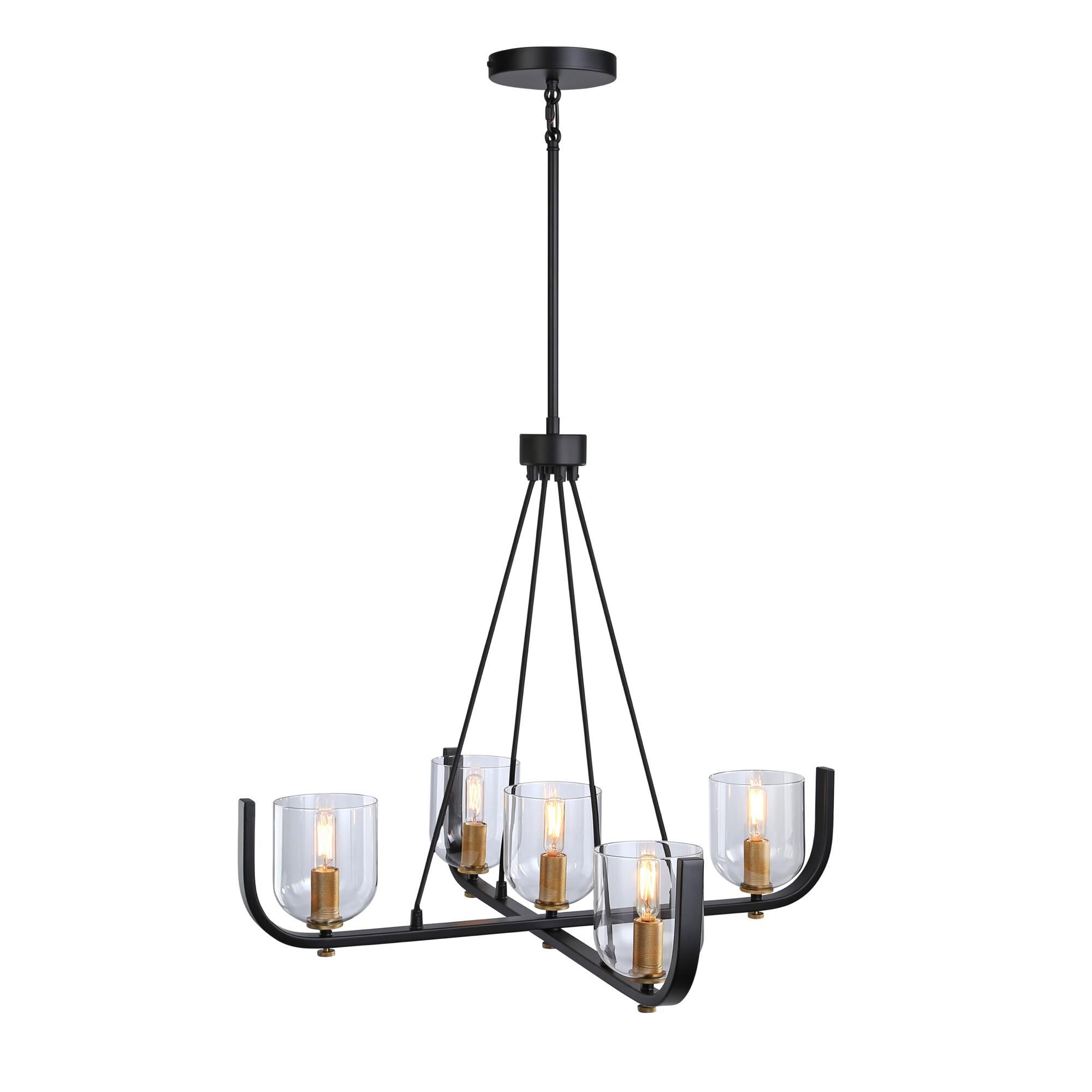Shown in Black & Brass finish and Glass shade