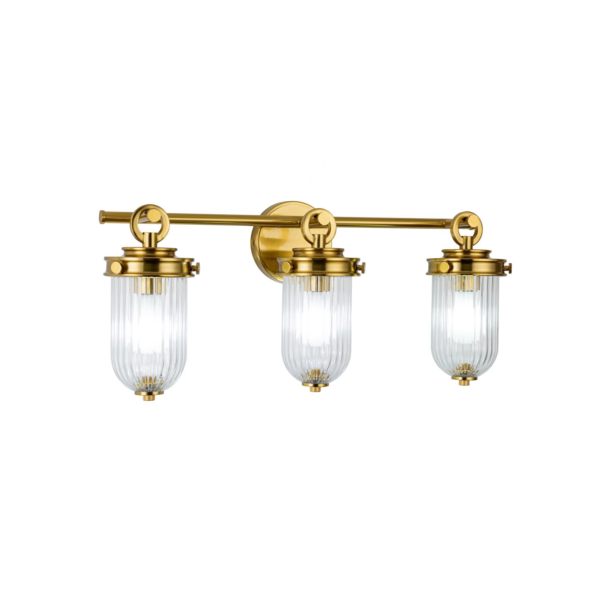 Shown in Vintage Brass finish and Ribbed glass