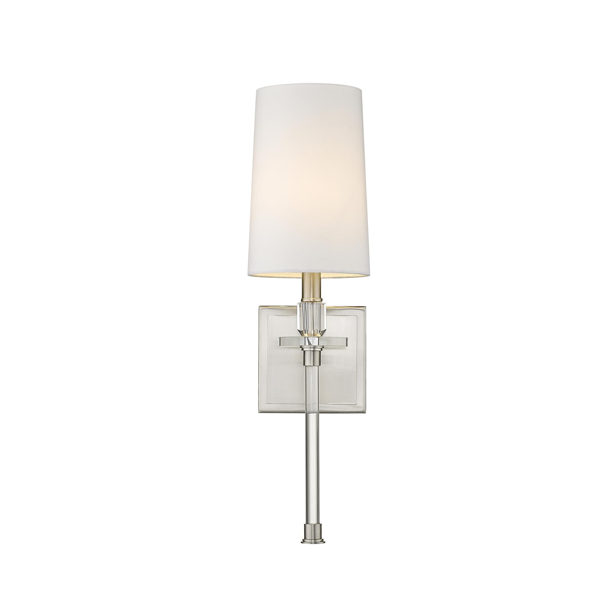 Shown in Brushed Nickel finish and Fabric glass and Fabric shade