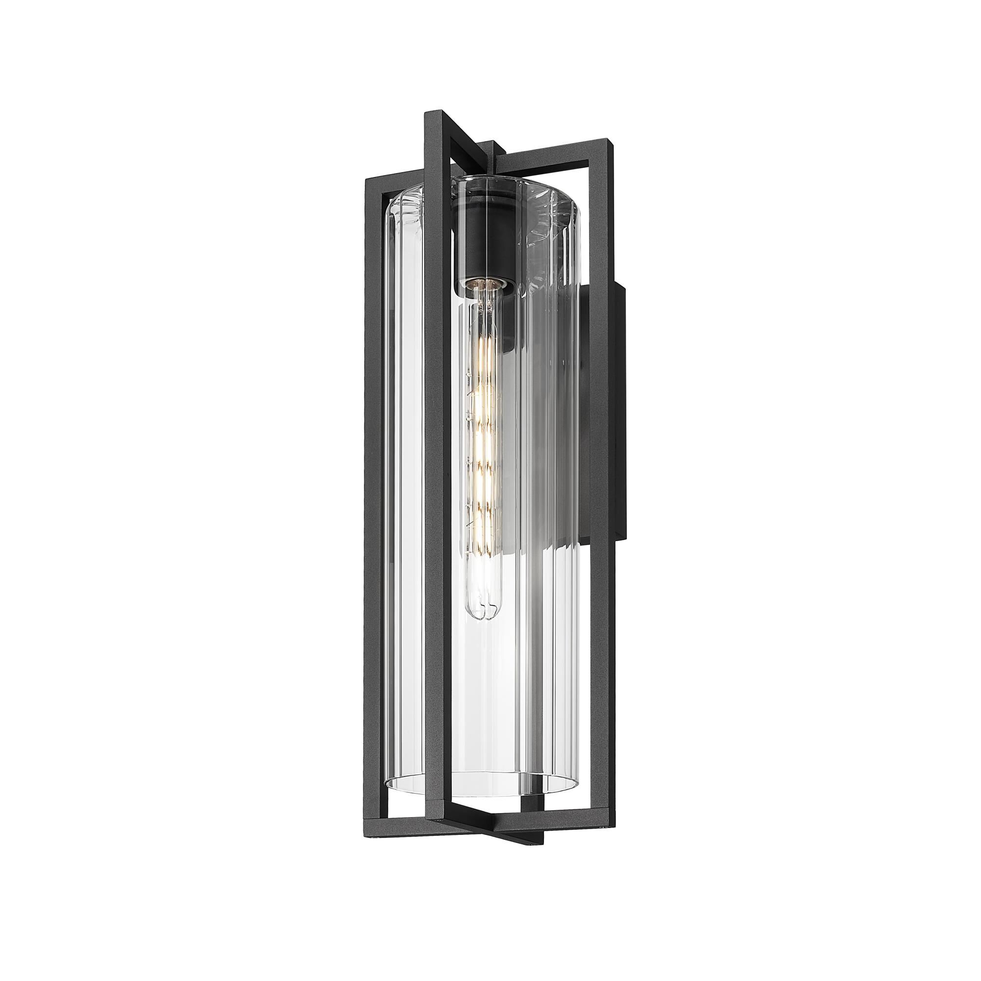 Shown in Black finish and Clear Ribbed glass and Clear Ribbed shade