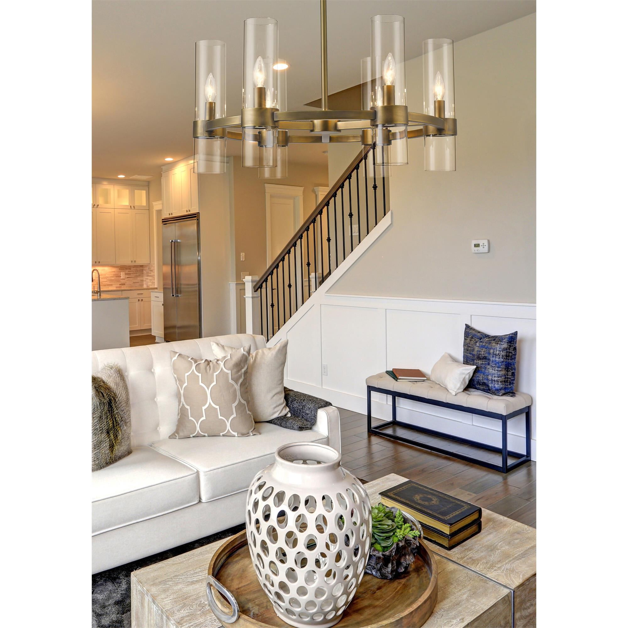 Shown in Rubbed Brass finish and Clear glass and No Shade shade