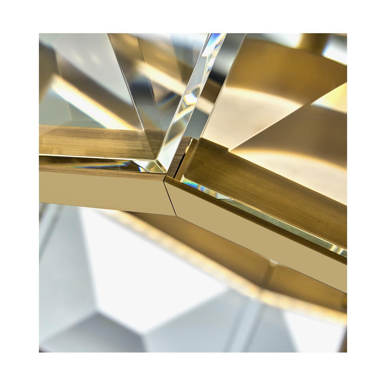 Shown in Heritage Brass finish and Faceted Clear Crystal glass