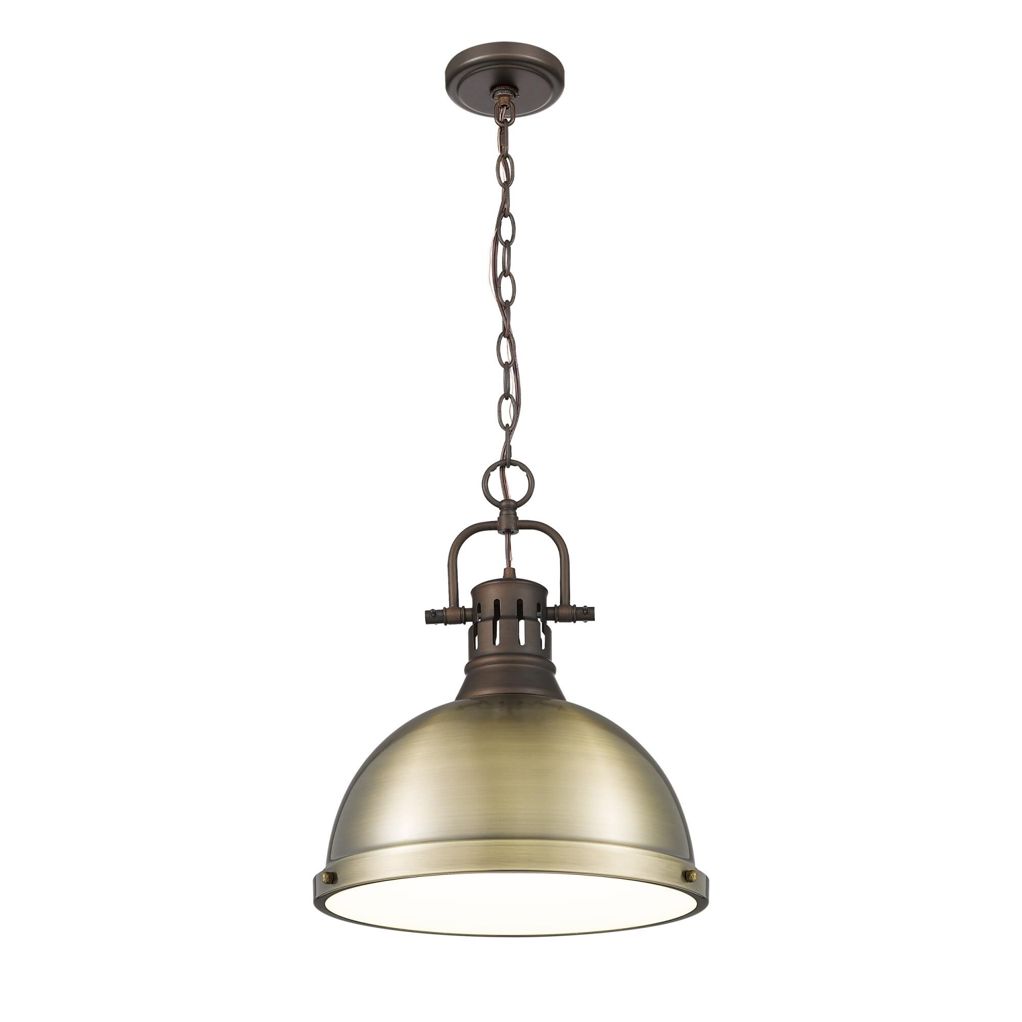 Shown in Rubbed Bronze finish and Aged Brass shade