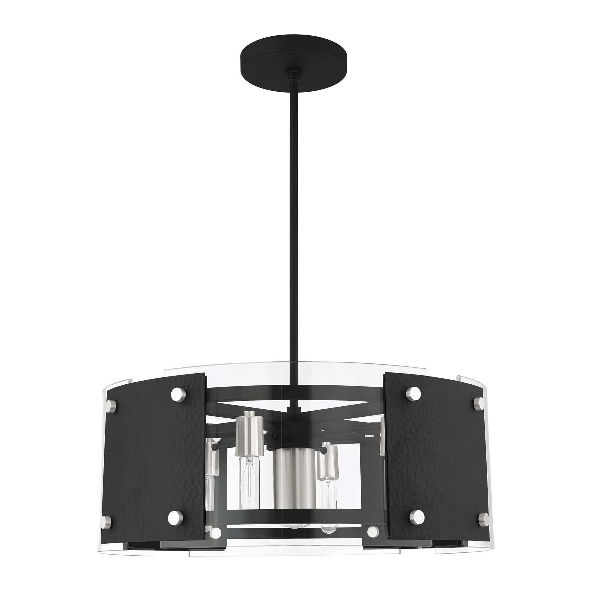 Shown in Black With Brushed Nickel Accents finish and Clear glass and Clear Glass shade
