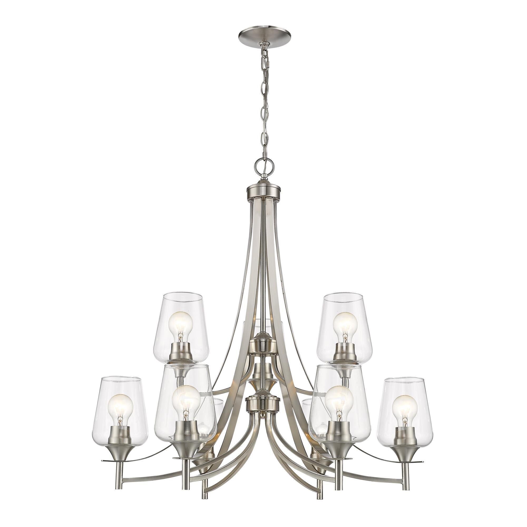 Shown in Brushed Nickel finish and Glass shade