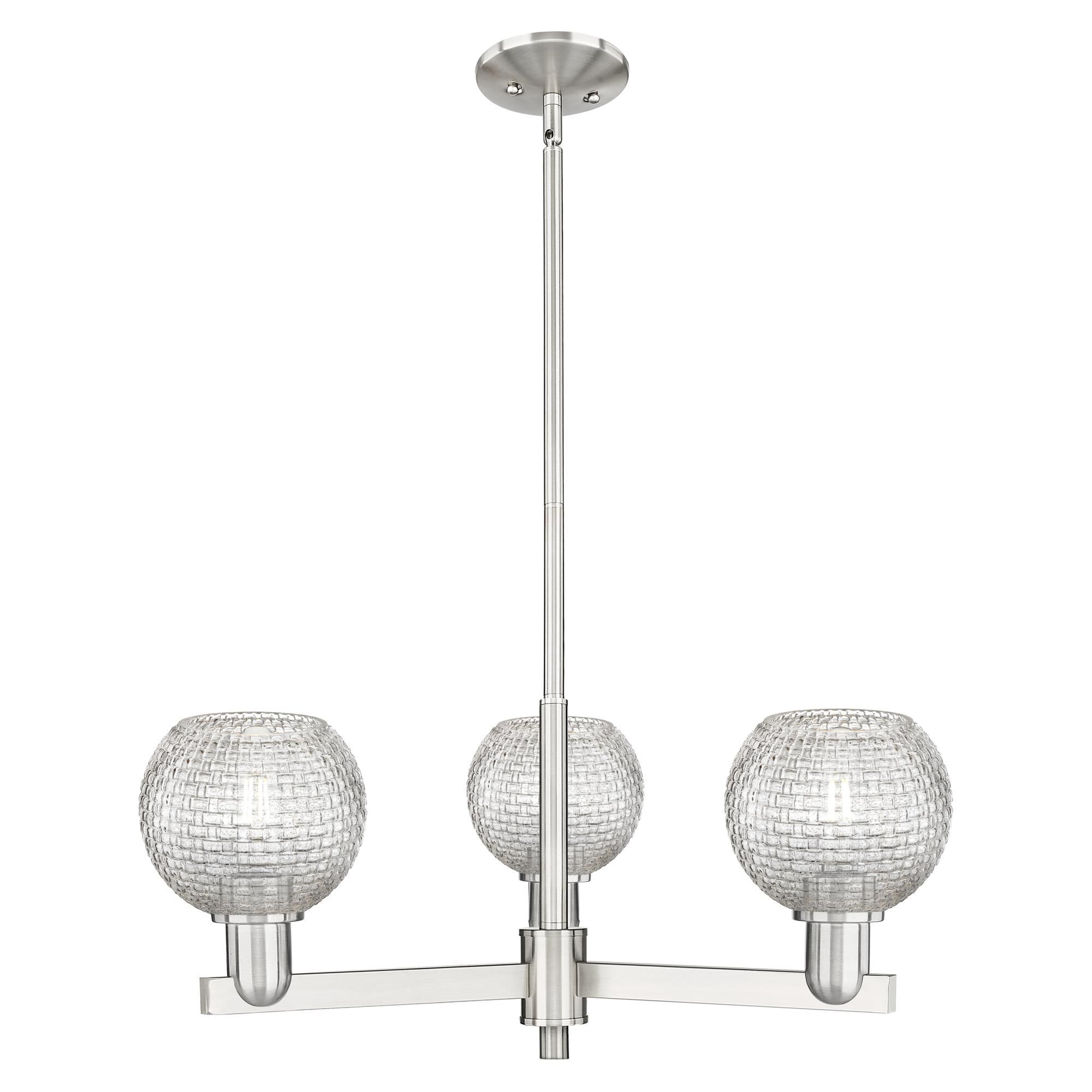 Shown in Satin Nickel finish and Clear Basketweave glass