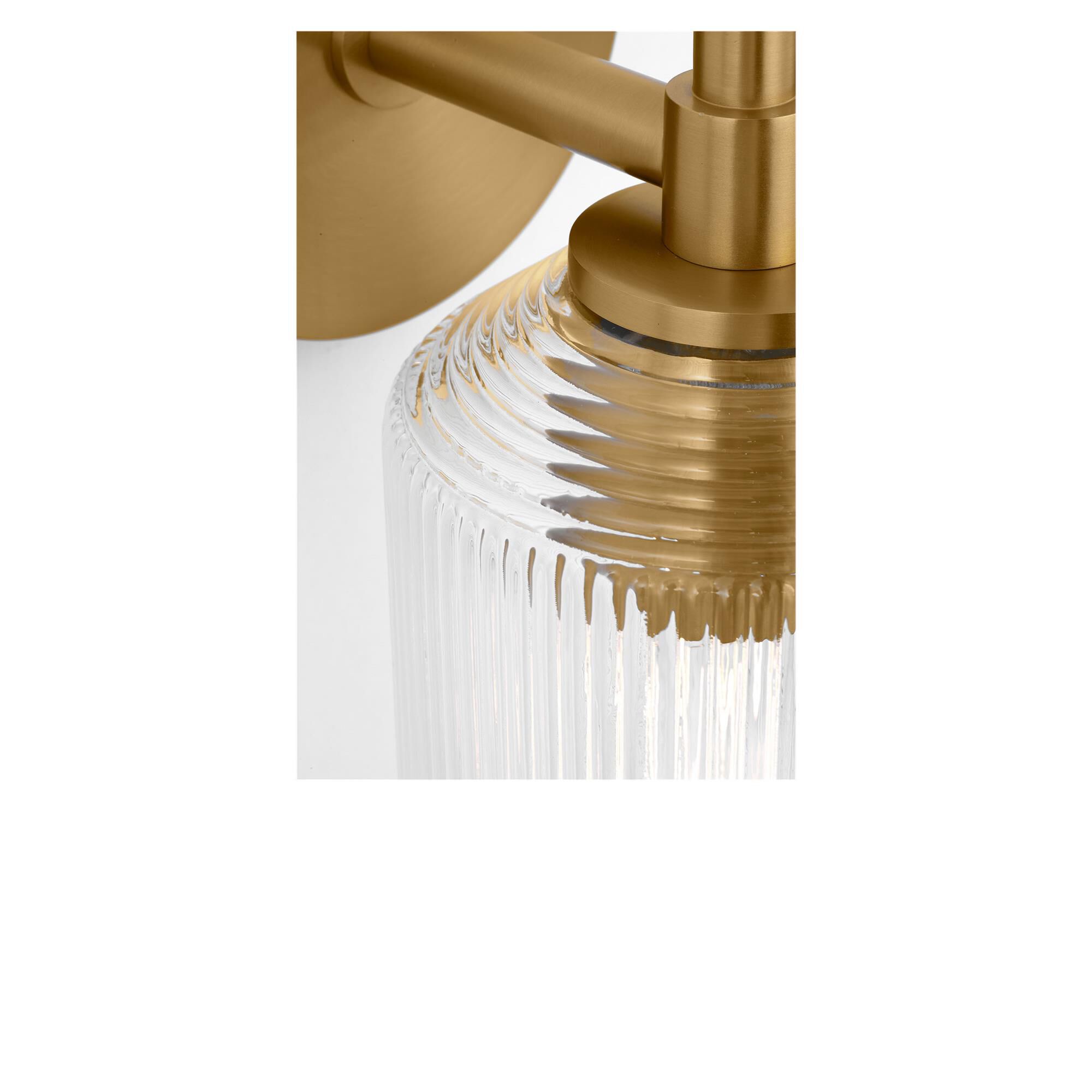 Shown in Burnished Brass finish and Clear Ribbed glass