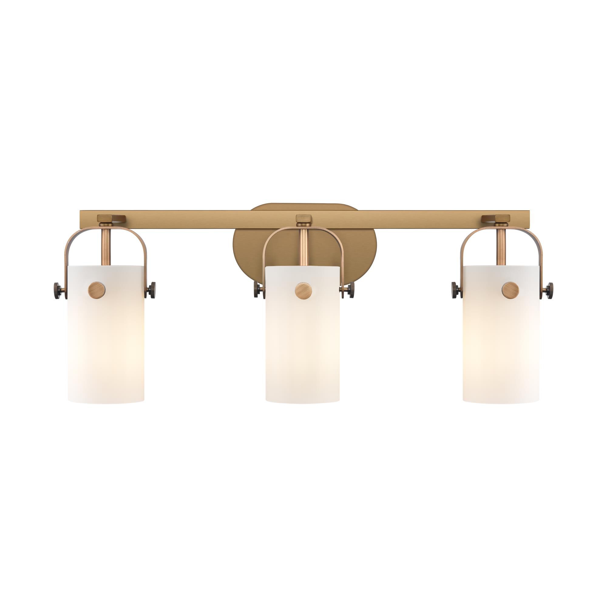 Shown in Brushed Brass finish and Matte White glass and Matte White Glass shade