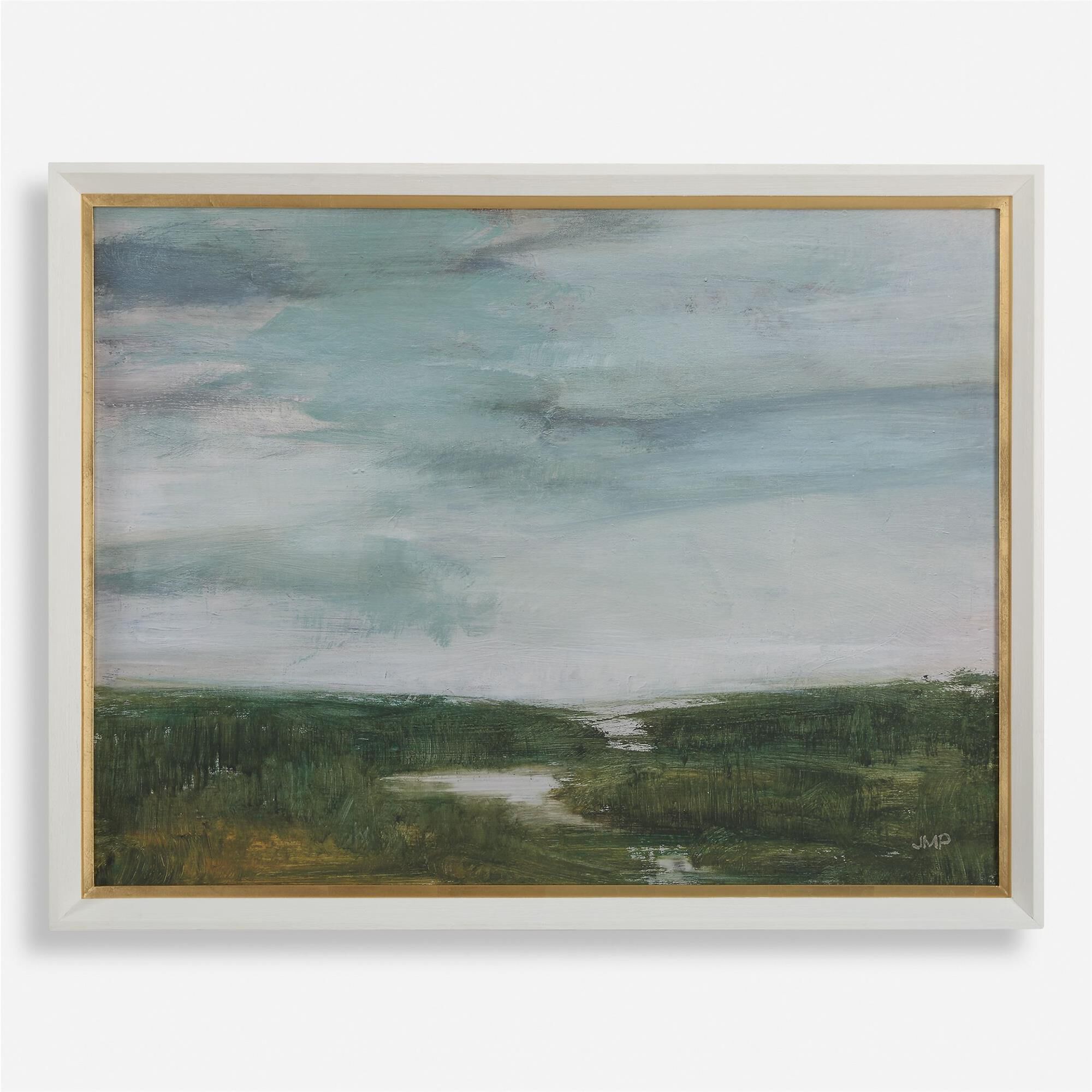 Shown in White Wood Frame With Wood Grain Detail And Gold Leaf Rabbet finish