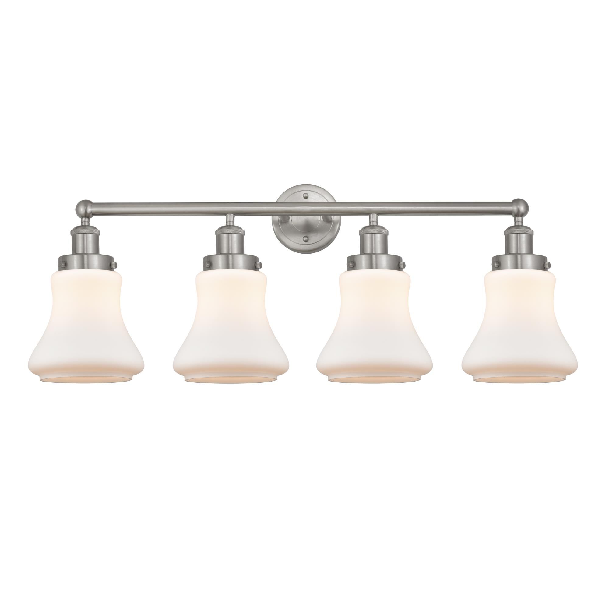 Shown in Brushed Satin Nickel, Matte White finish and Matte White glass and Matte White Glass shade