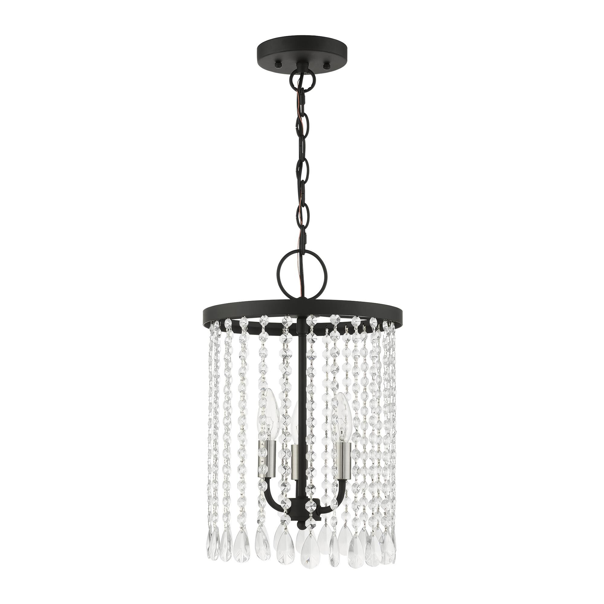 Shown in Black finish and Hand Assembled Crystal Shade glass