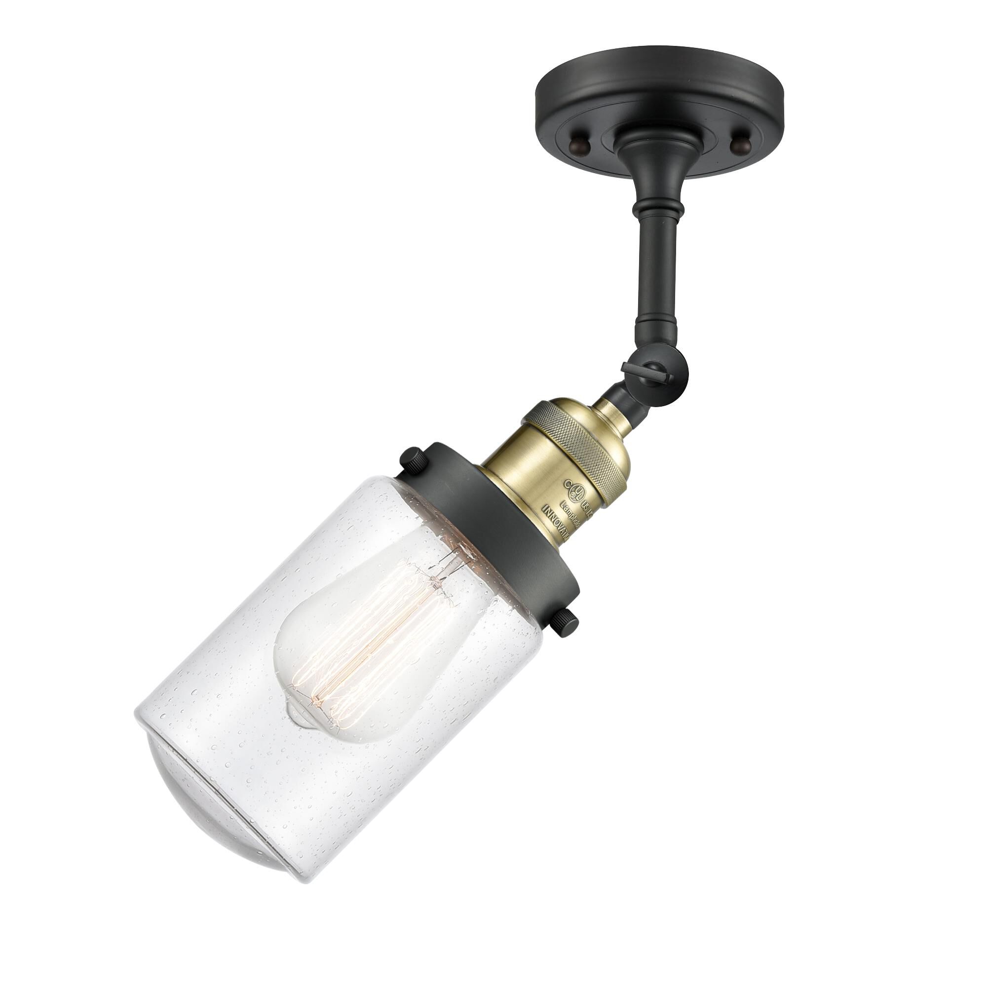 Shown in Black Antique Brass finish and Schoolhouse glass and Glass shade and Bulb Tint - Amber accent