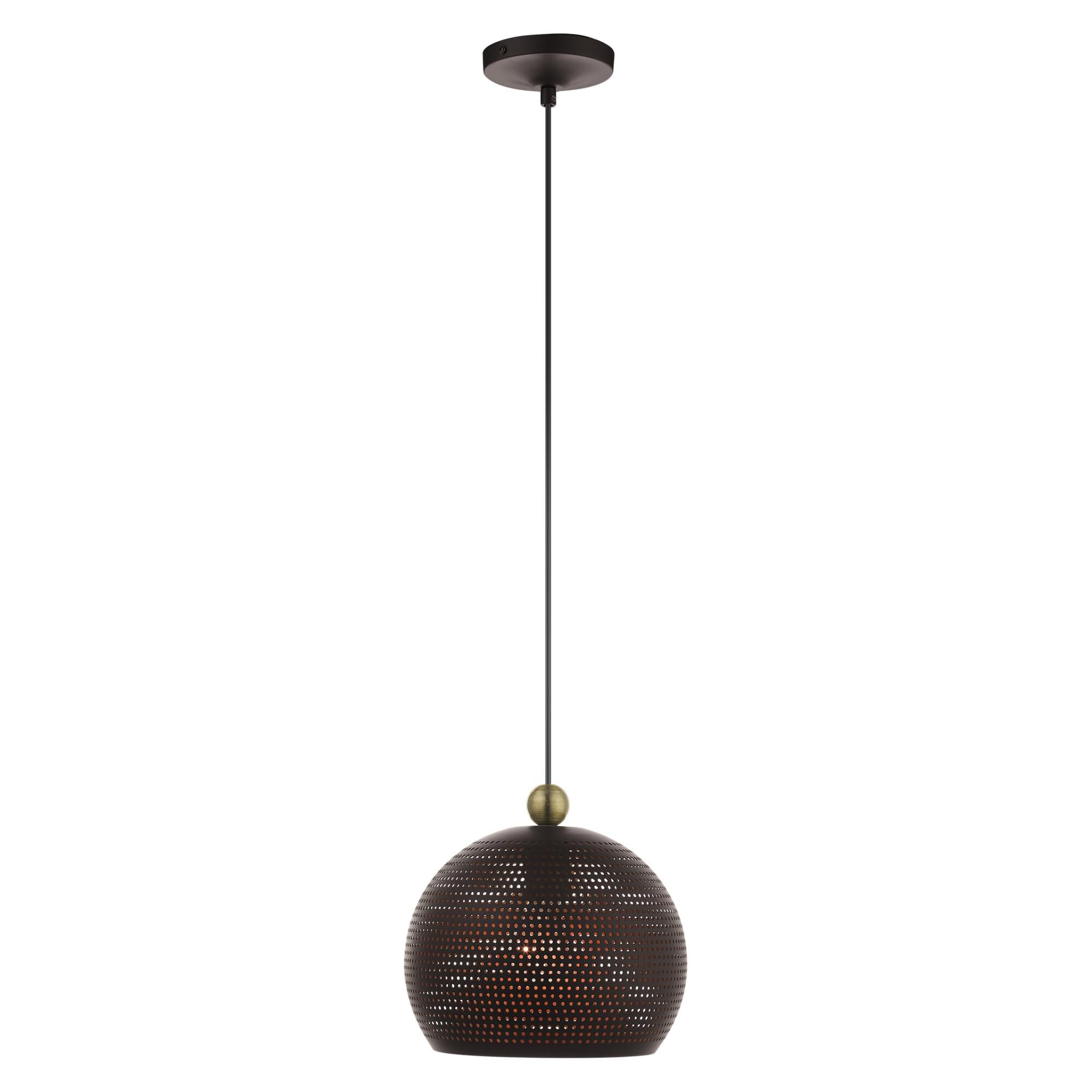 Shown in Bronze With Antique Brass Accents finish and Bronze Ornamental Metal Shade With Gold Finish Inside glass and Bronze Ornamental Metal  With Gold Finish Inside shade
