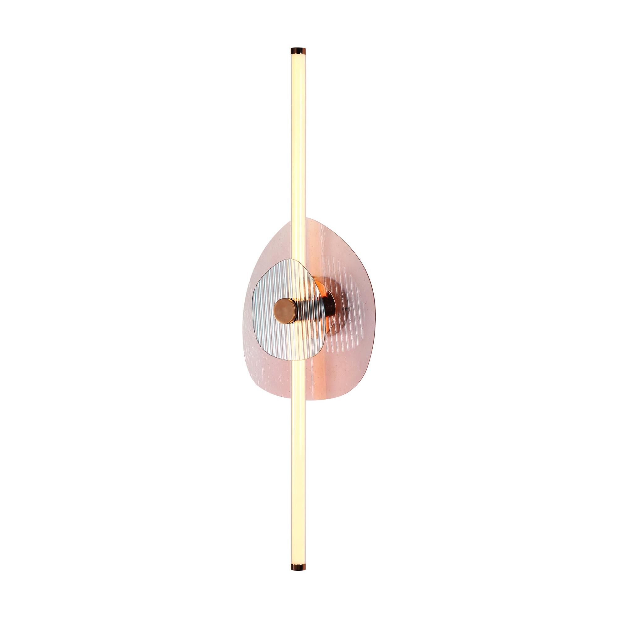 Shown in Rose Gold finish and Pink Seeded and Ribbed glass