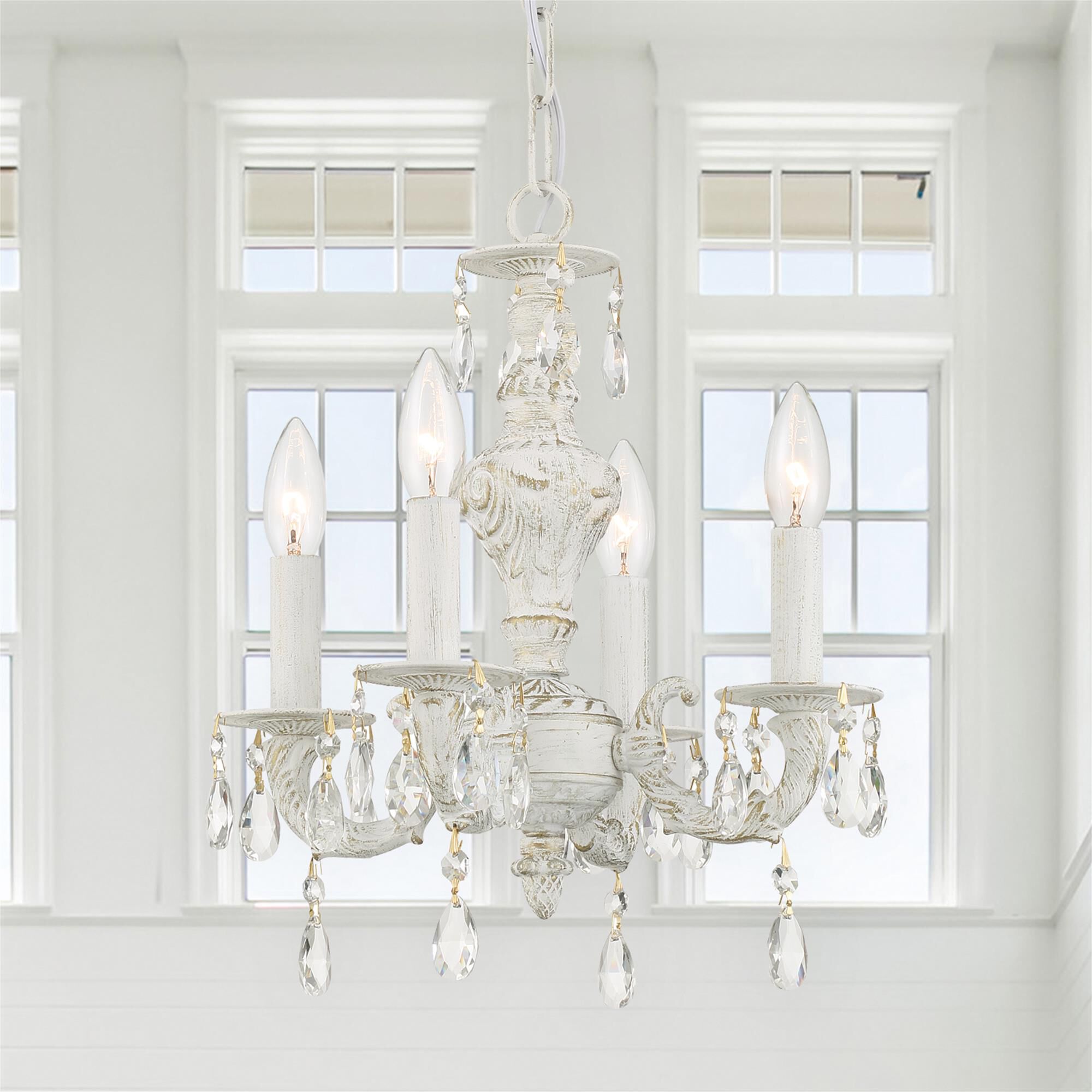 Shown in Antique White finish and Hand Cut Crystal crystal