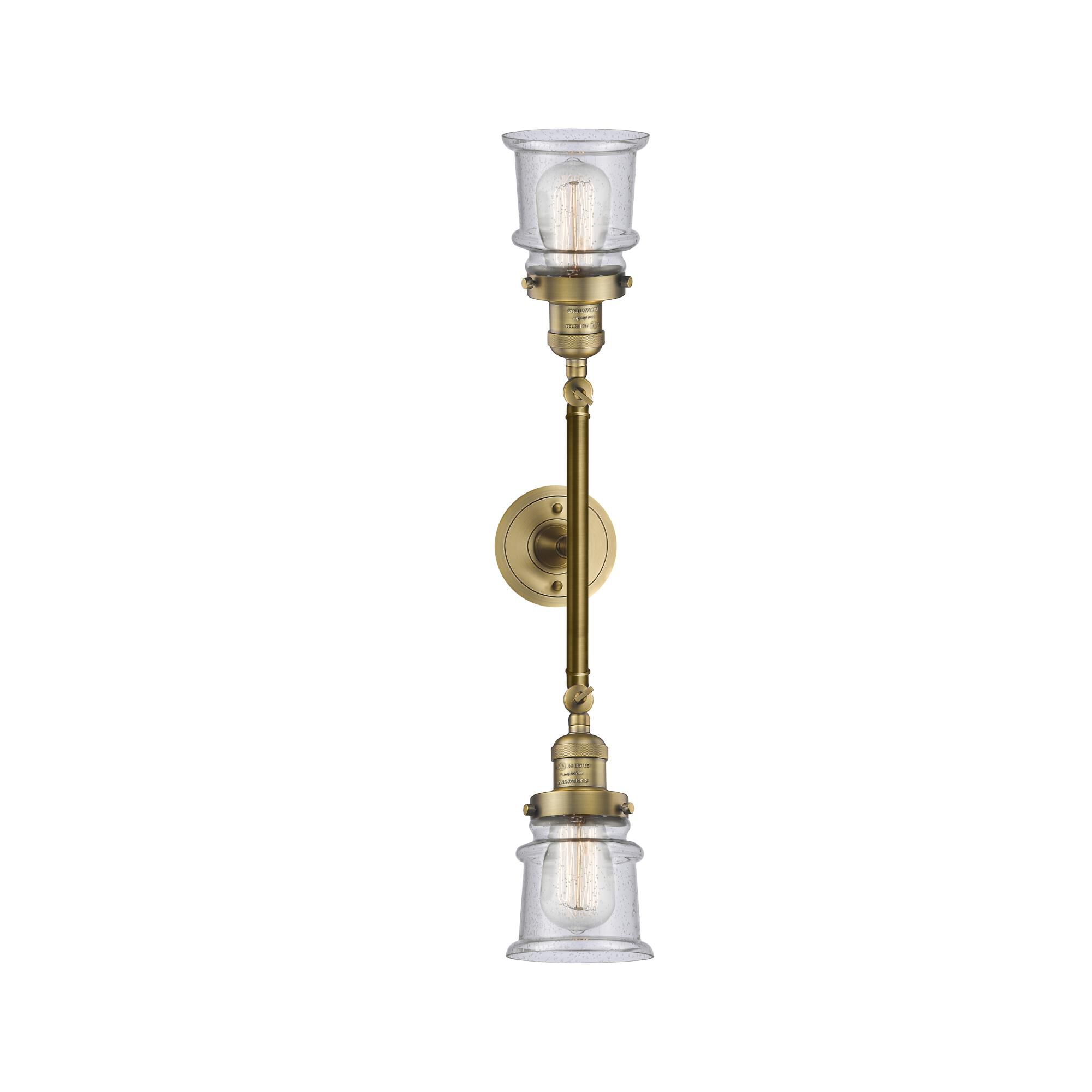 Shown in Brushed Brass finish and Seedy glass