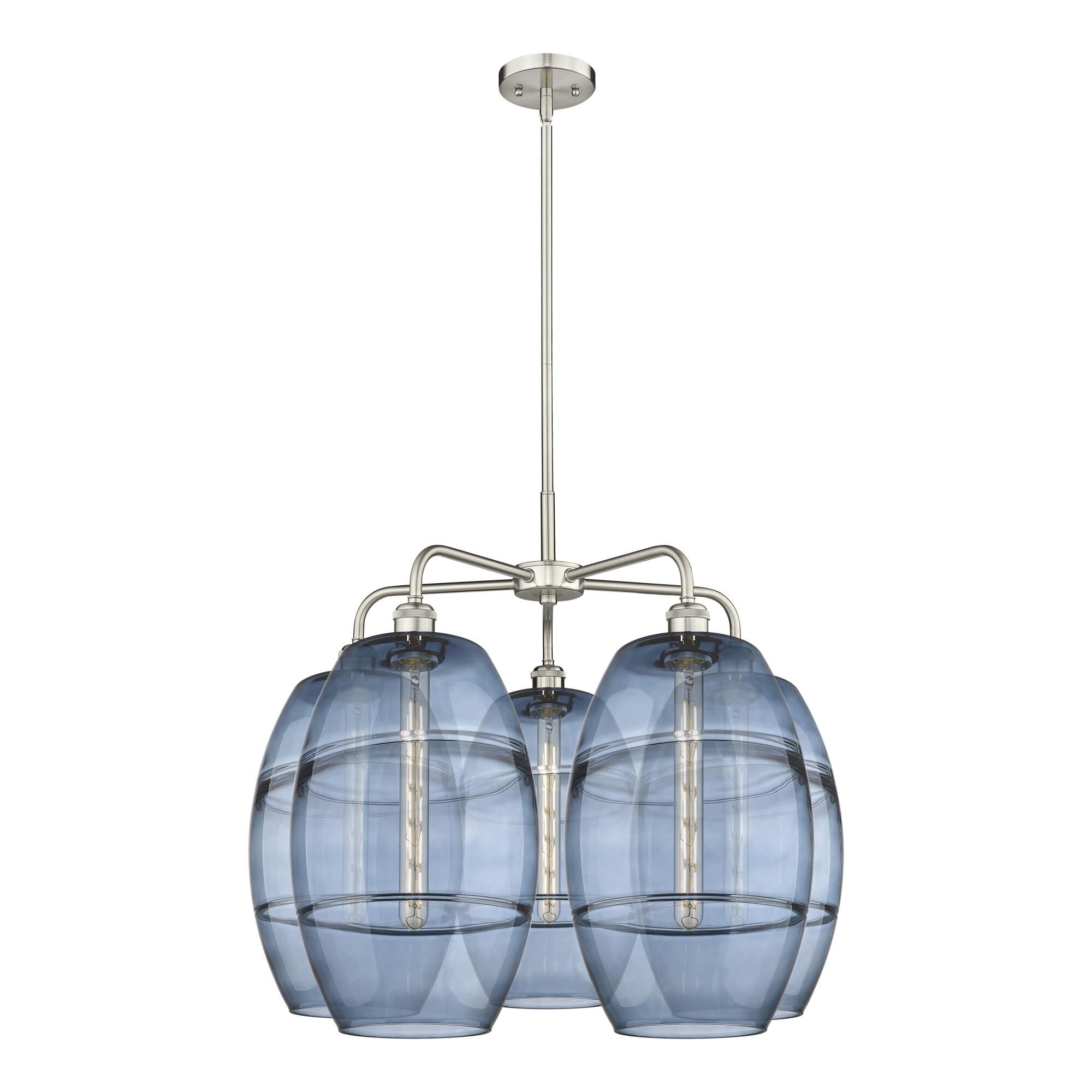 Shown in Satin Nickel finish and Princess Blue glass