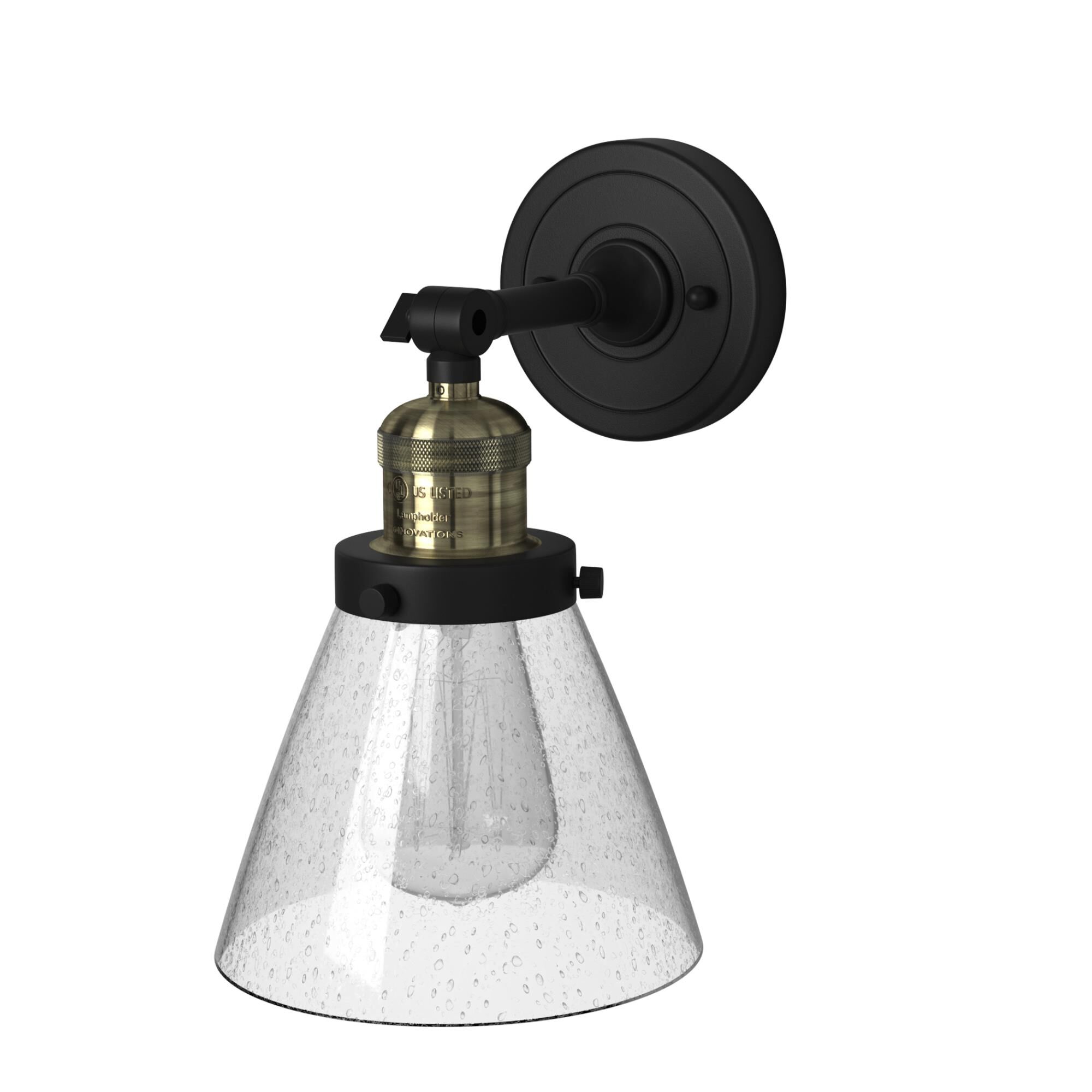 Shown in Black Antique Brass finish and Seedy glass