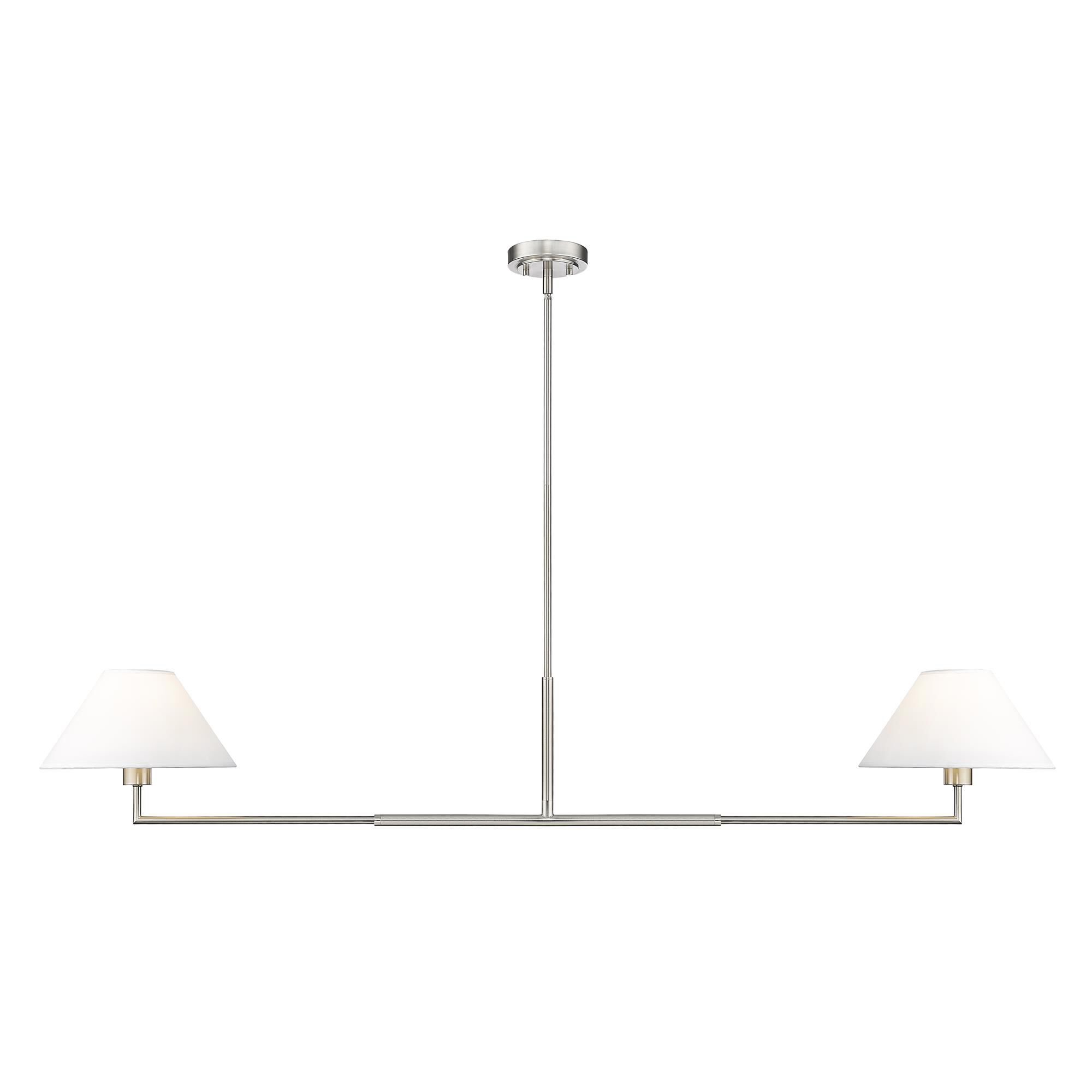 Shown in Brushed Nickel finish and White Linen glass and White Linen shade