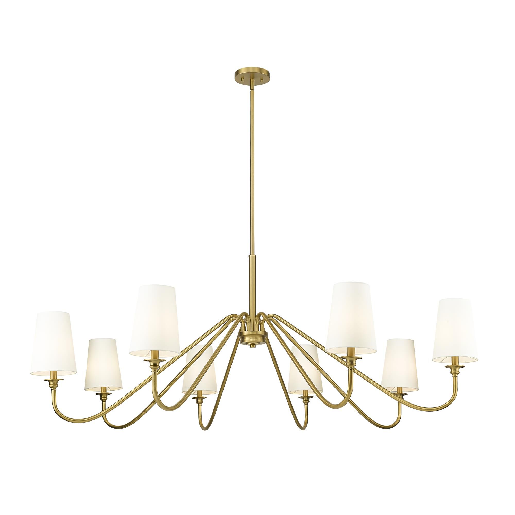 Shown in Modern Gold finish and White glass and White shade