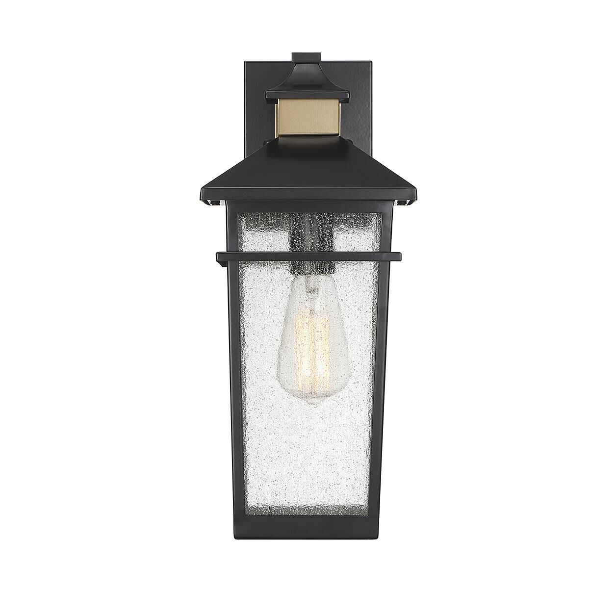 Shown in Matte Black with Warm Brass finish and Clear Seeded glass
