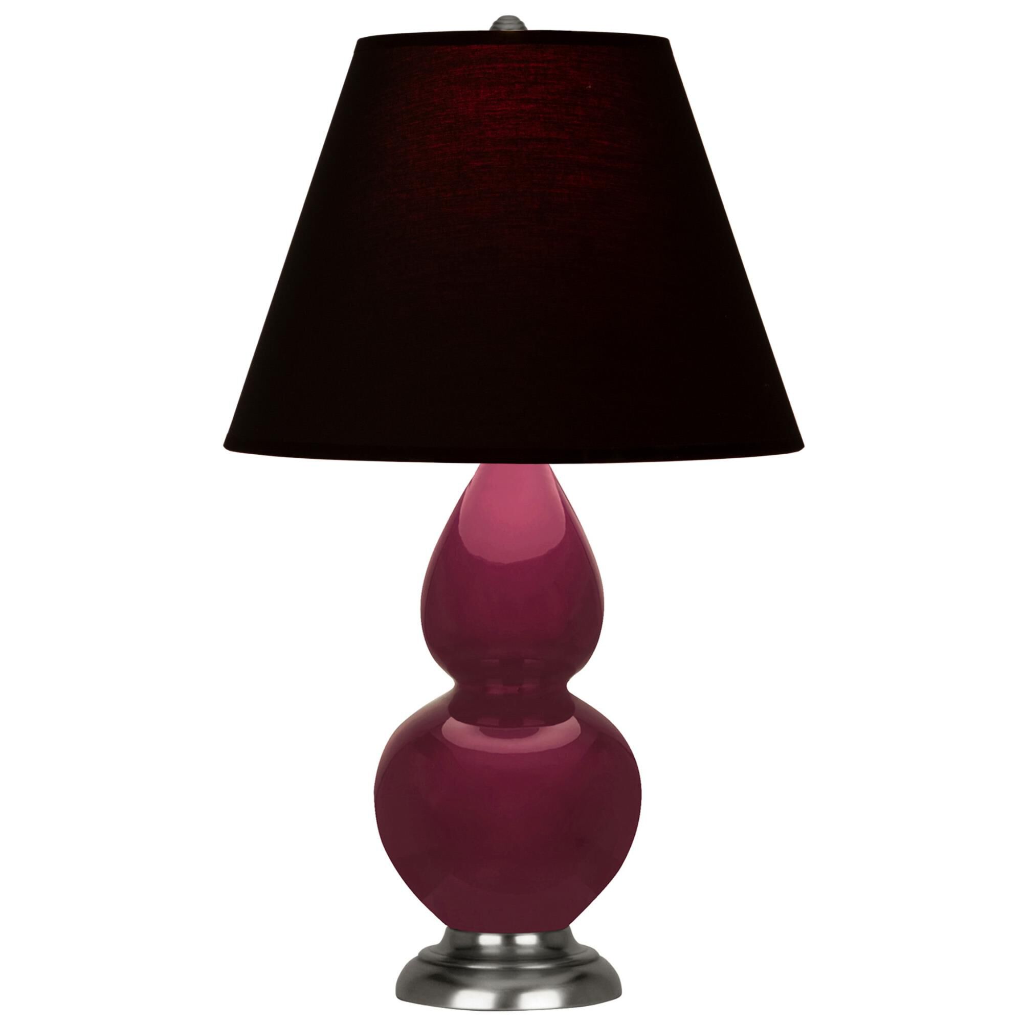 Shown in Sugar Plum finish and Ink Black with Rose Red Lining shade and Antique Silver accent