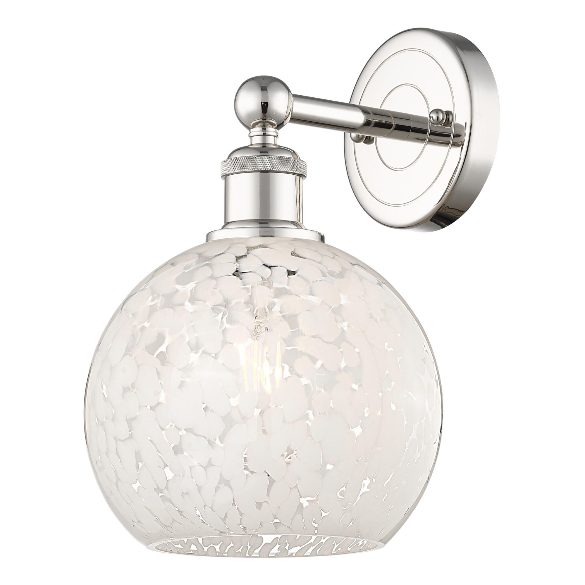 Shown in Polished Nickel finish and White Mouchette glass