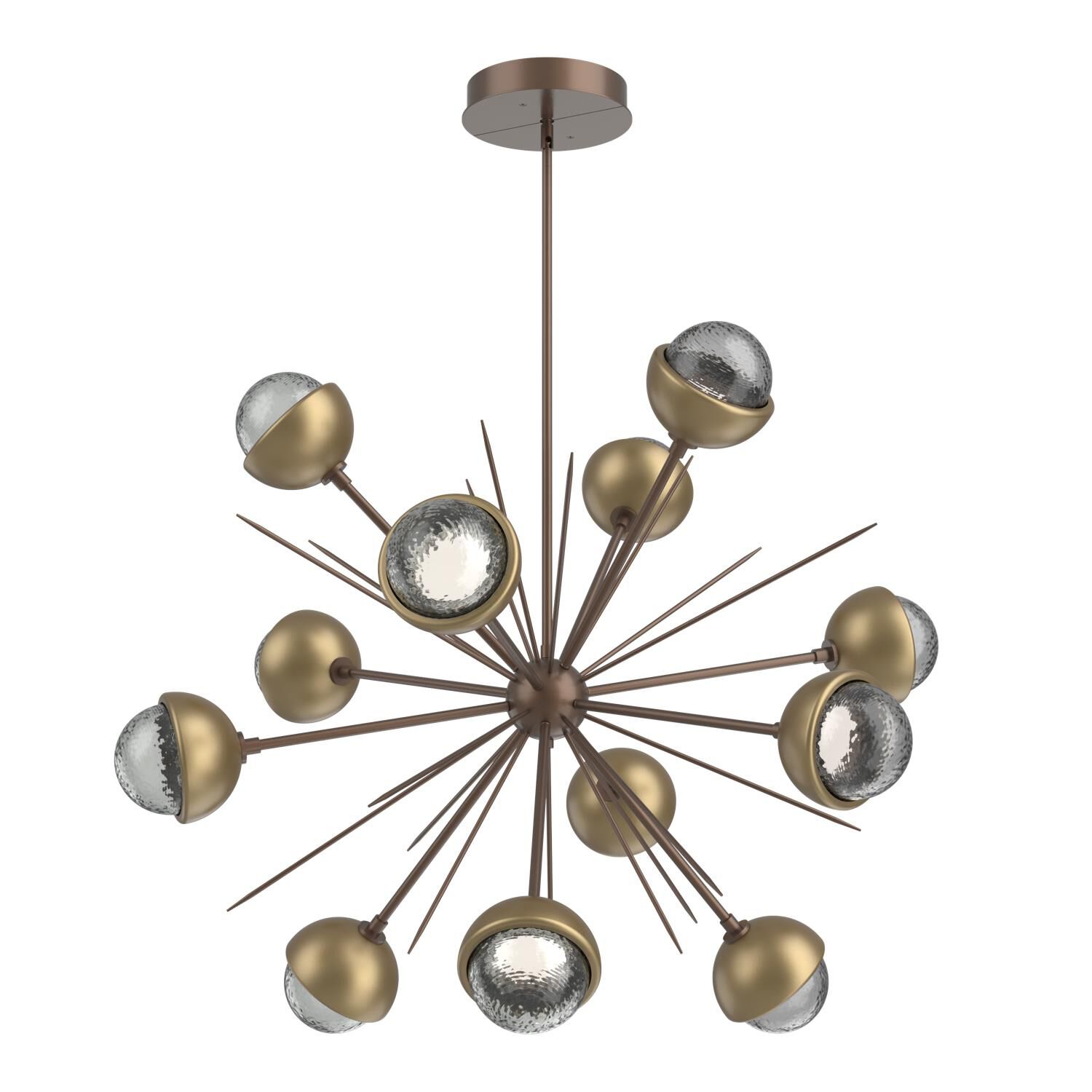 Shown in Burnished Bronze finish and Smoke glass and Gilded Brass accent