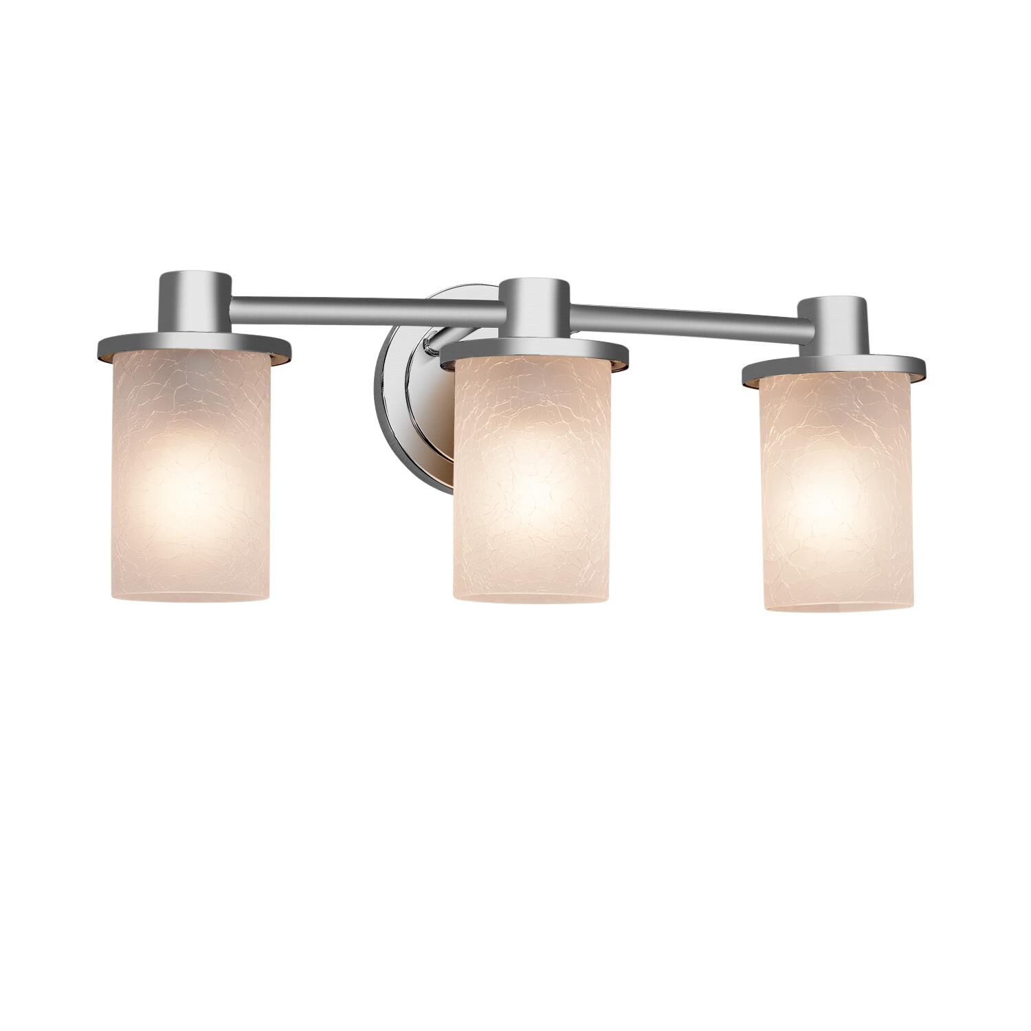 Shown in Brushed Nickel finish and Artisan glass and Frosted Crackle shade and Cylinder with Flat Rim accent