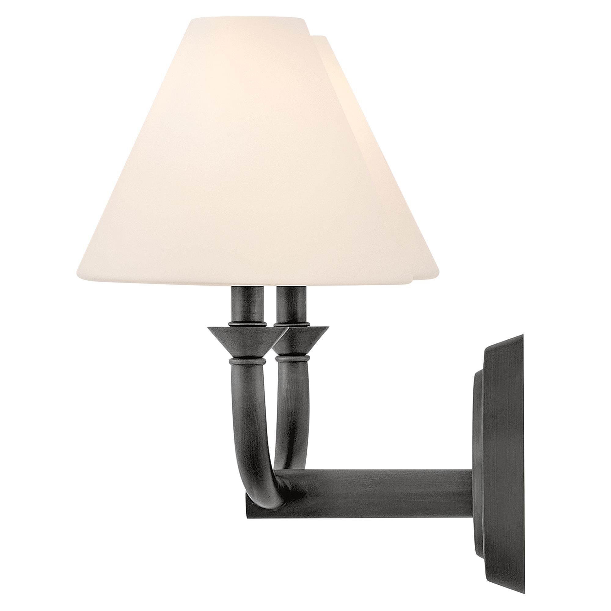 Shown in Blackened Brass finish and Etched Opal glass