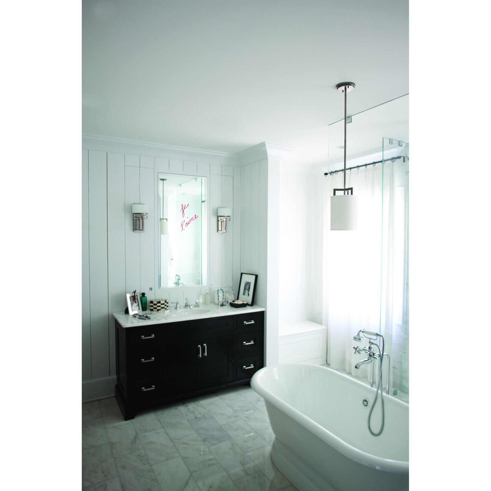 Shown in Antique Nickel finish and Etched Opal glass