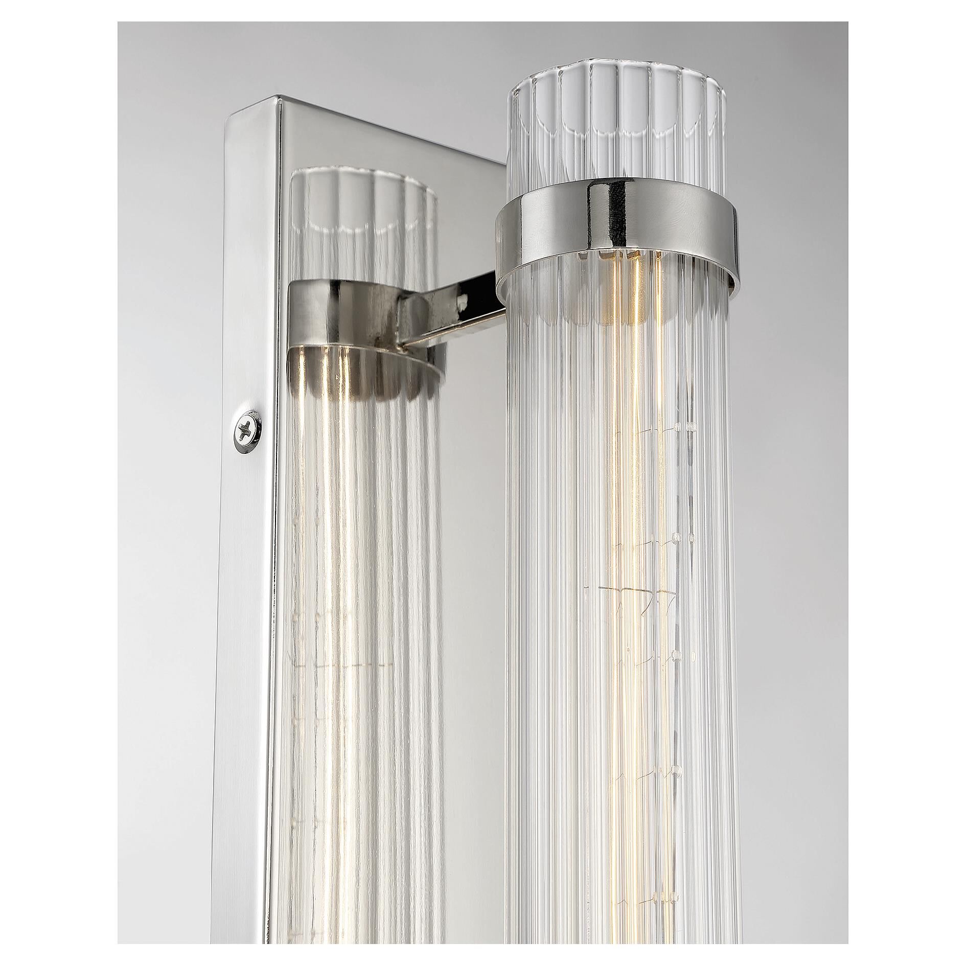 Shown in Polished Nickel finish and Reeded glass