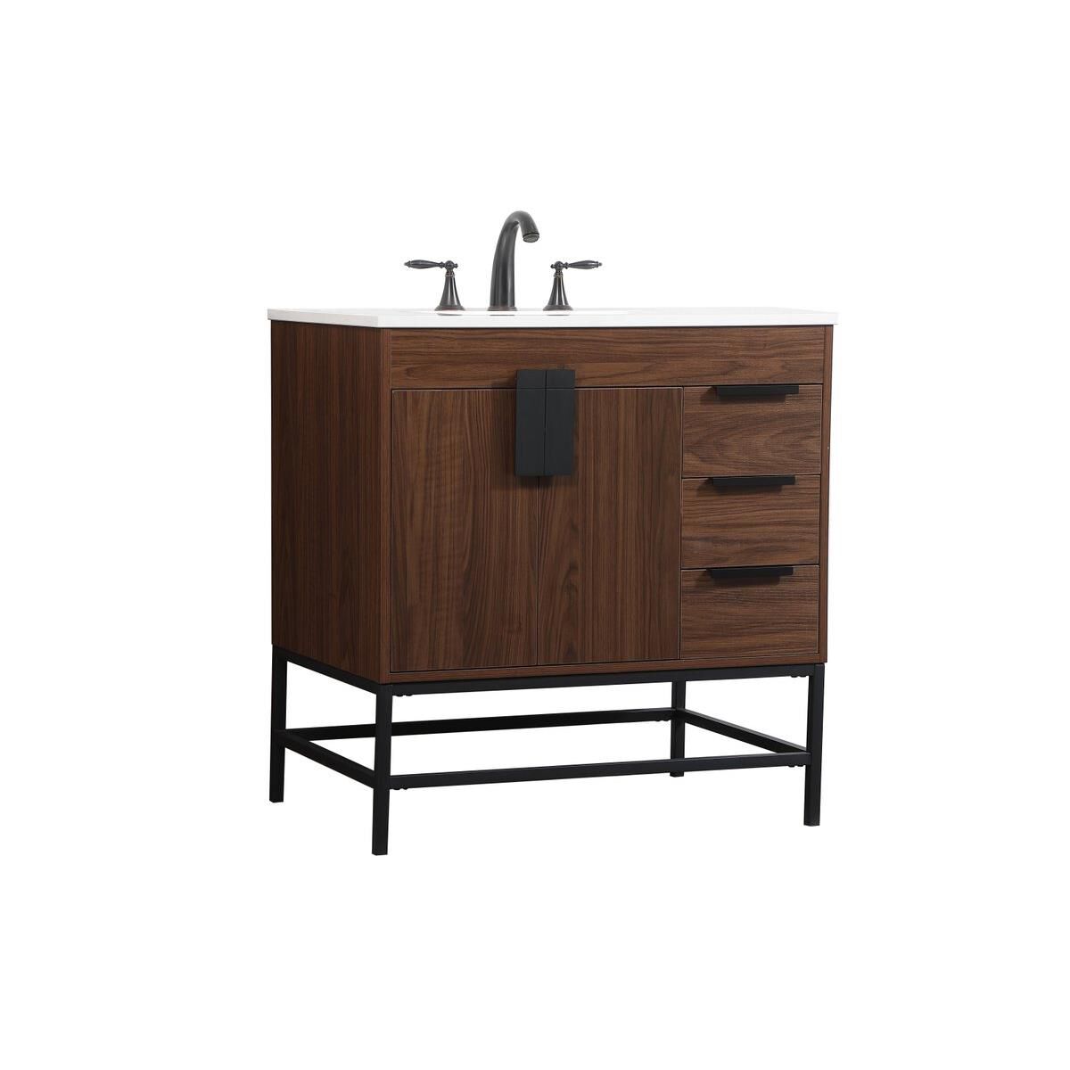 Shown in Walnut finish and Without Backsplash accent