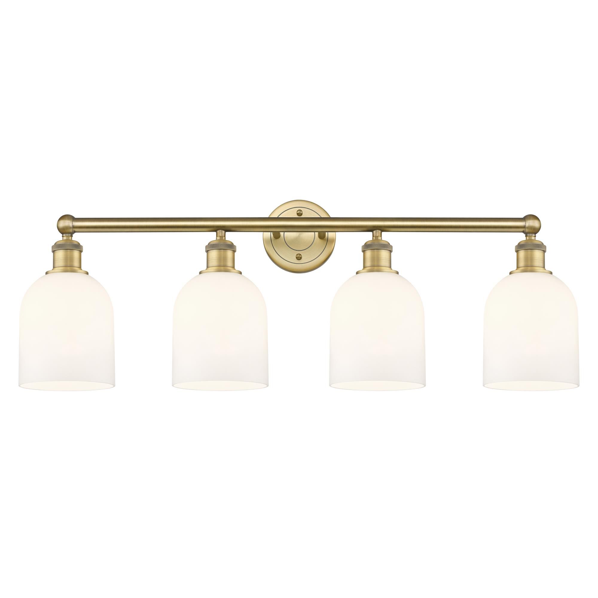 Shown in Brushed Brass finish and Gloss White glass