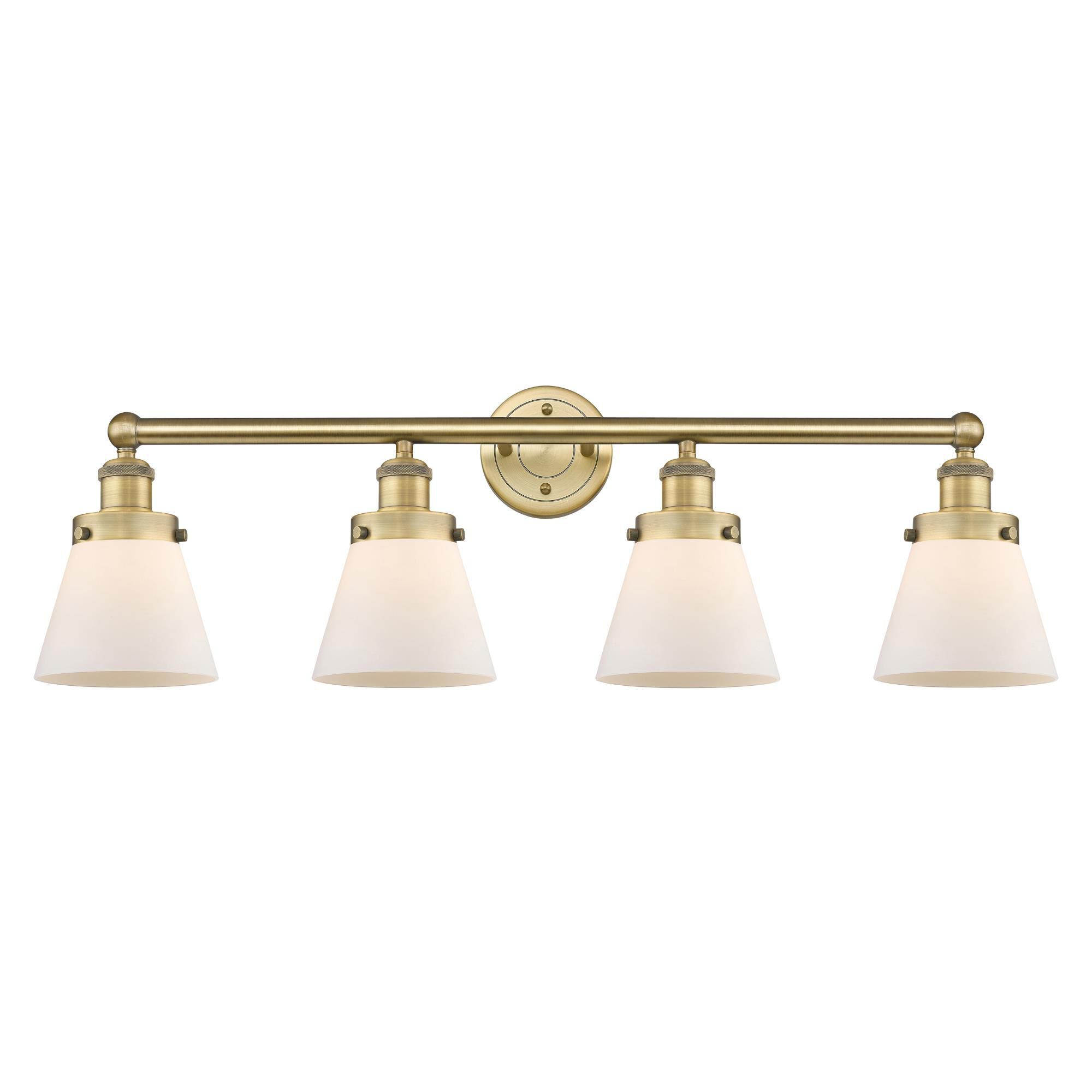 Shown in Brushed Brass finish and Matte White glass