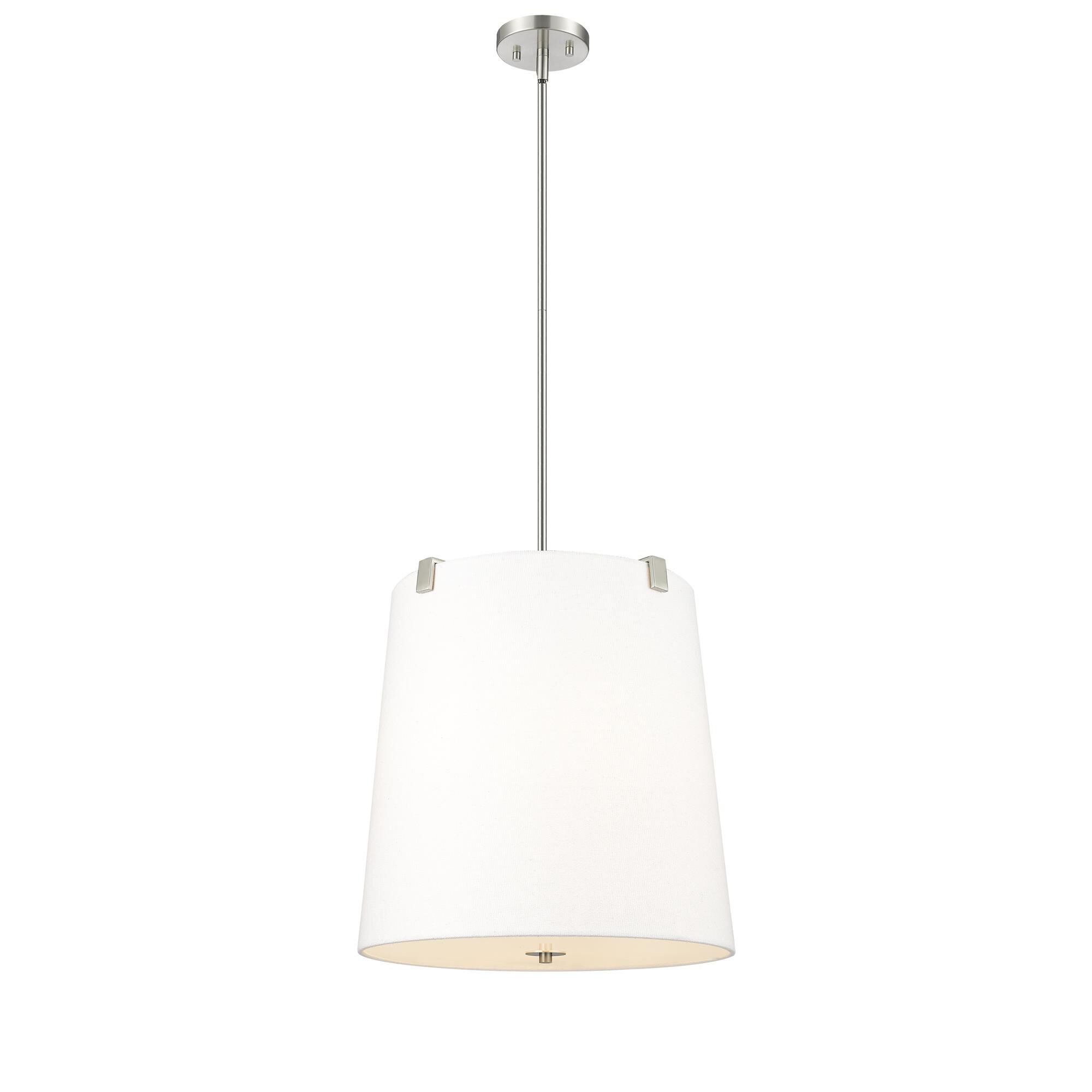 Shown in Brushed Nickel finish and White Linen glass and White Linen shade