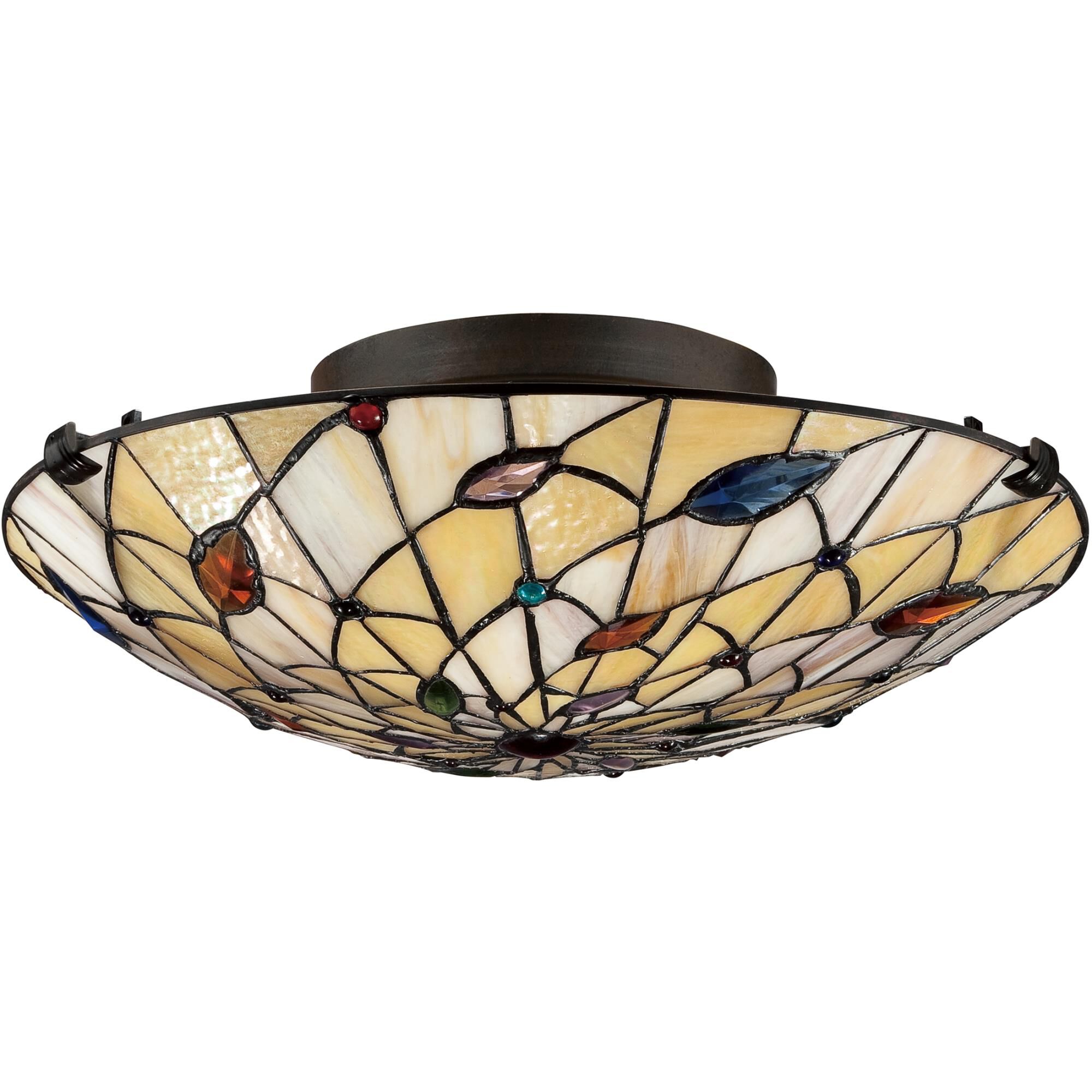 Shown in Vintage Bronze finish and Tiffany glass