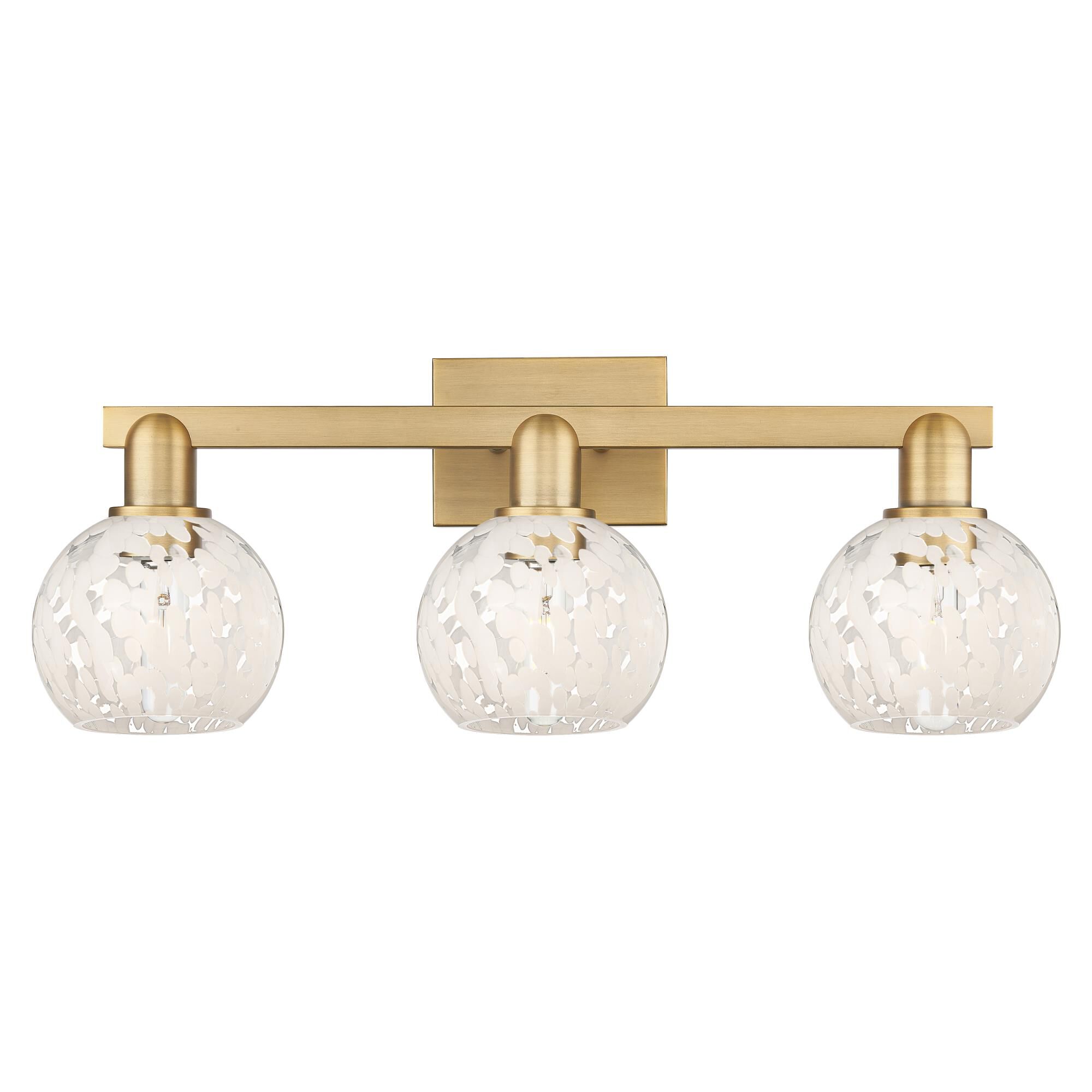 Shown in Brushed Brass finish and White Mouchette glass